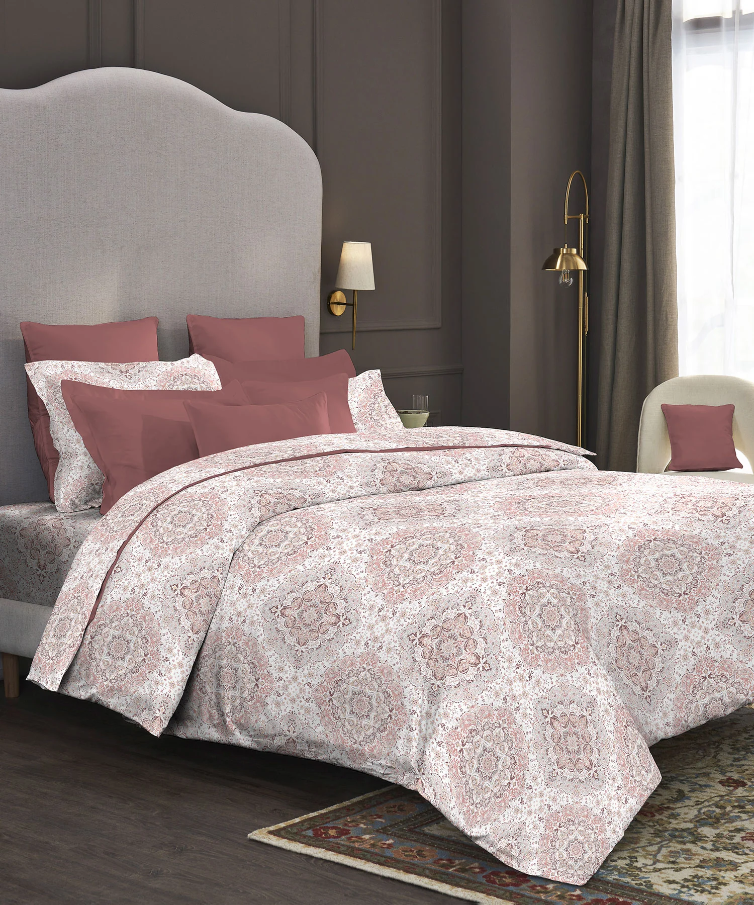 Nectarsoft King Bedsheet Set, Matilda Wine|400 TC Cotton| 4 Pillow Cover
