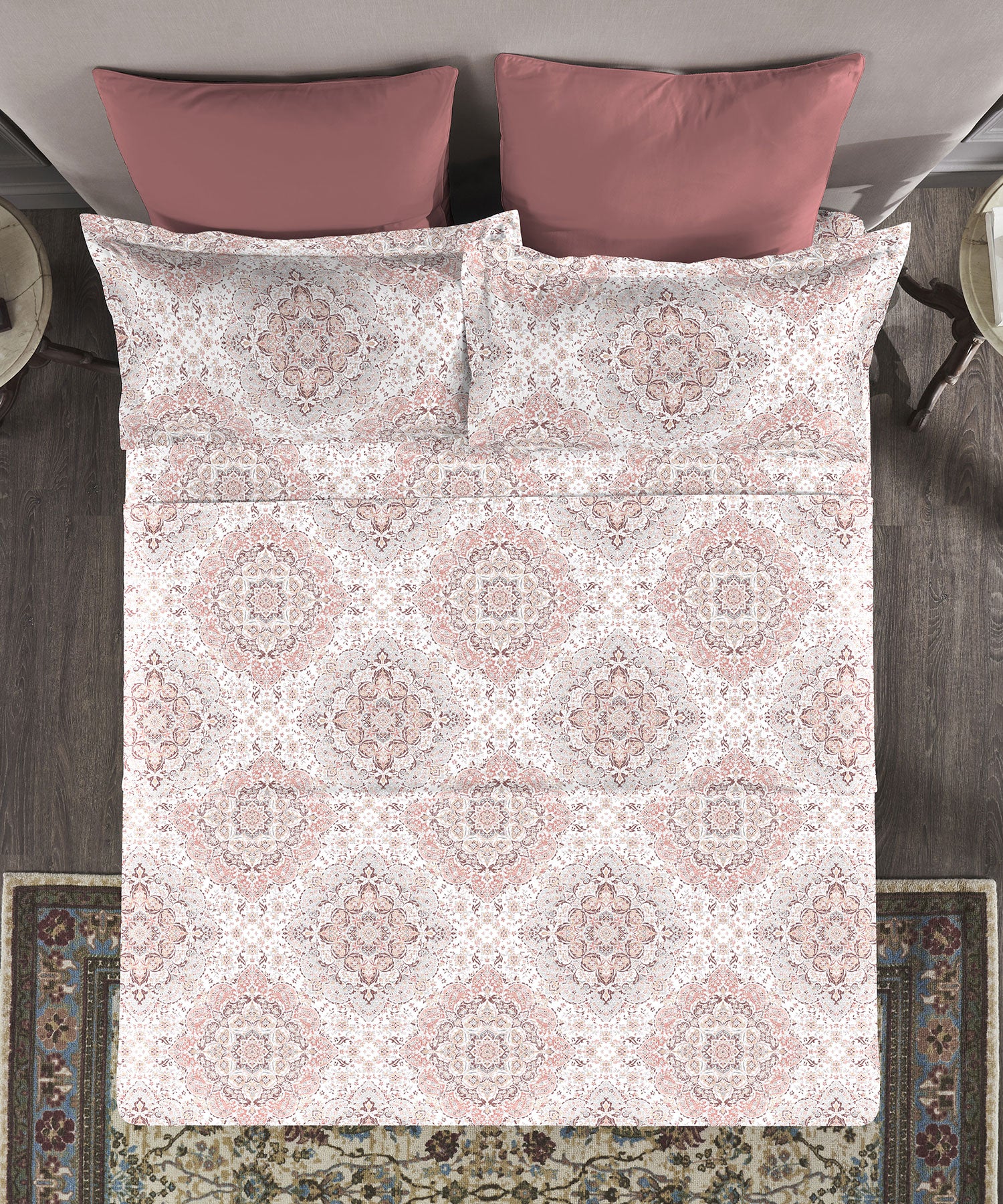 Nectarsoft King Bedsheet Set, Matilda Wine|400 TC Cotton| 4 Pillow Cover - Image 3