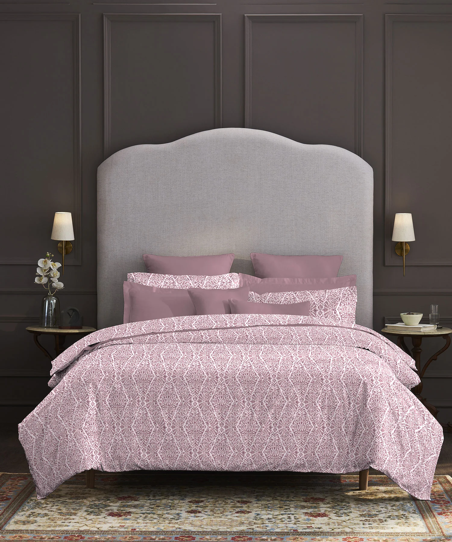 Nectarsoft King Bedsheet Set, Silas Pink|400 TC Cotton| 4 Pillow Cover - Image 2