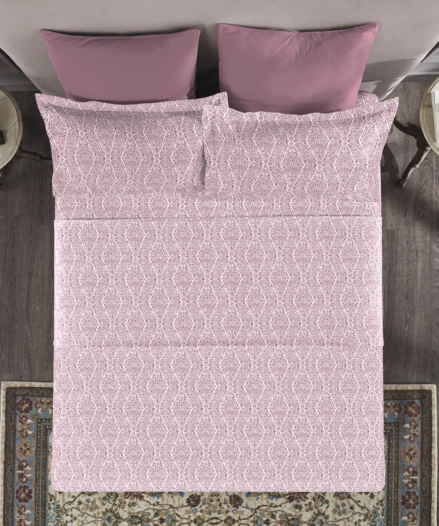 Nectarsoft King Bedsheet Set, Silas Pink|400 TC Cotton| 4 Pillow Cover - Image 3