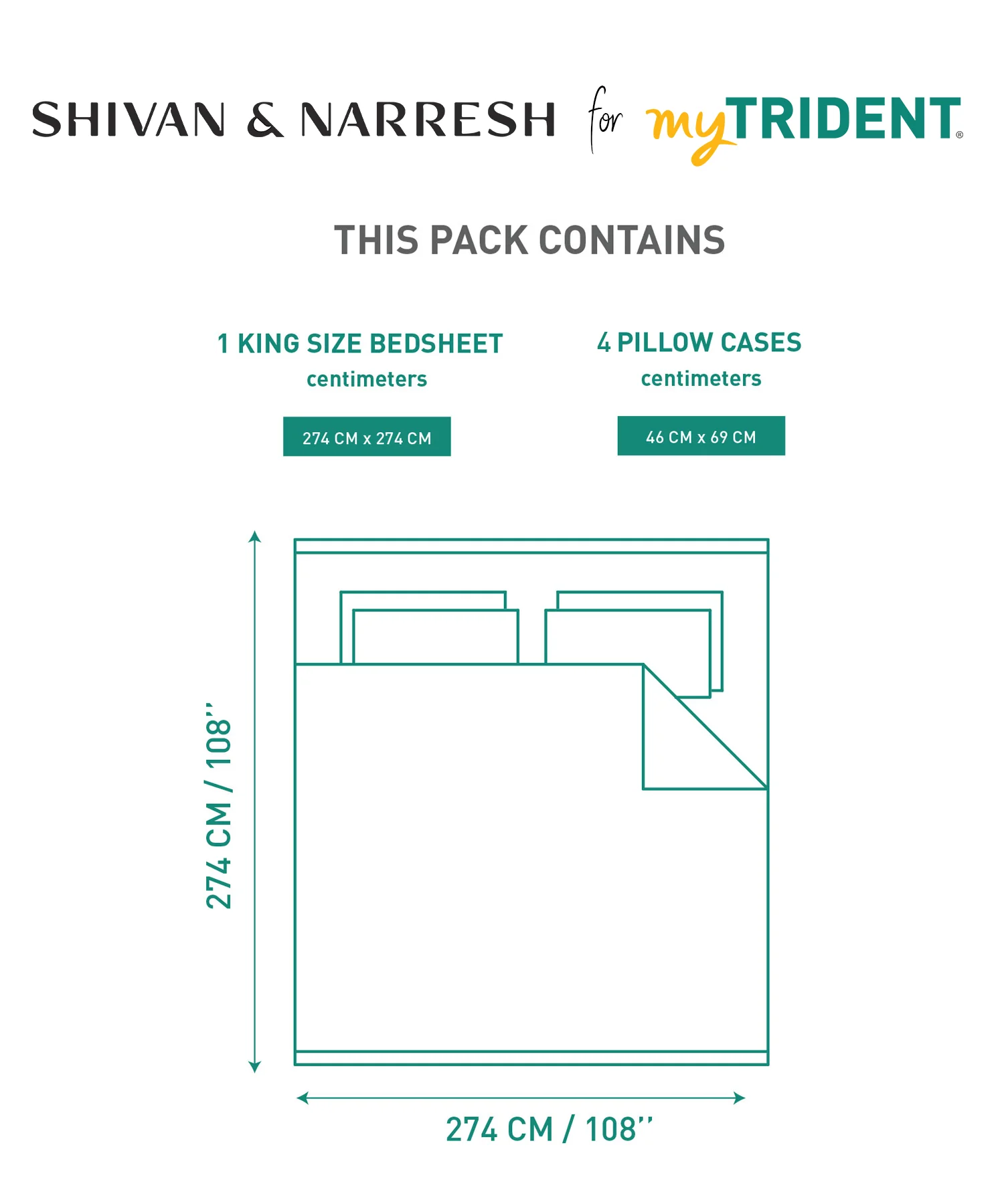 Shivan & Narresh King Bedsheet Set, Hututi |400TC Cotton|4 pillow covers - Image 7