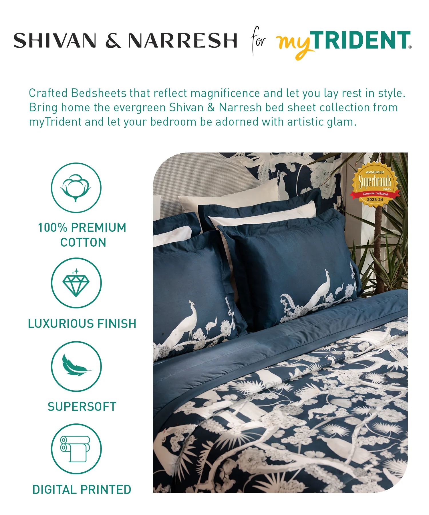 Shivan & Narresh King Bedsheet Set, Izu Juno |400TC Cotton|4 pillow covers - Image 6