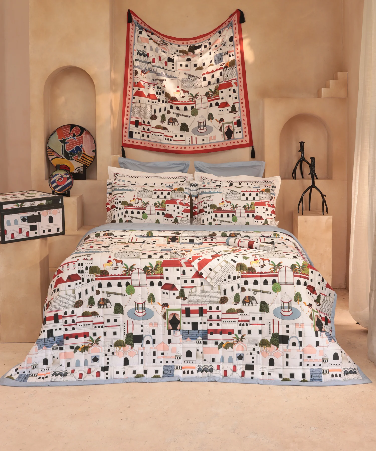 Shivan & Narresh King Bedsheet Set, Jaiscape |400TC Cotton|4 pillow covers - Image 3