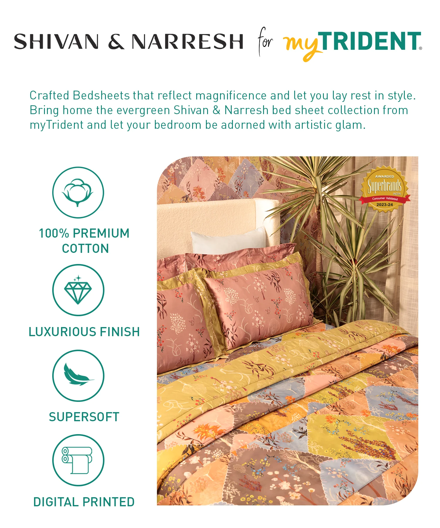 Shivan & Narresh King Bedsheet Set, Morning Calm |400TC Cotton|4 pillow covers - Image 6