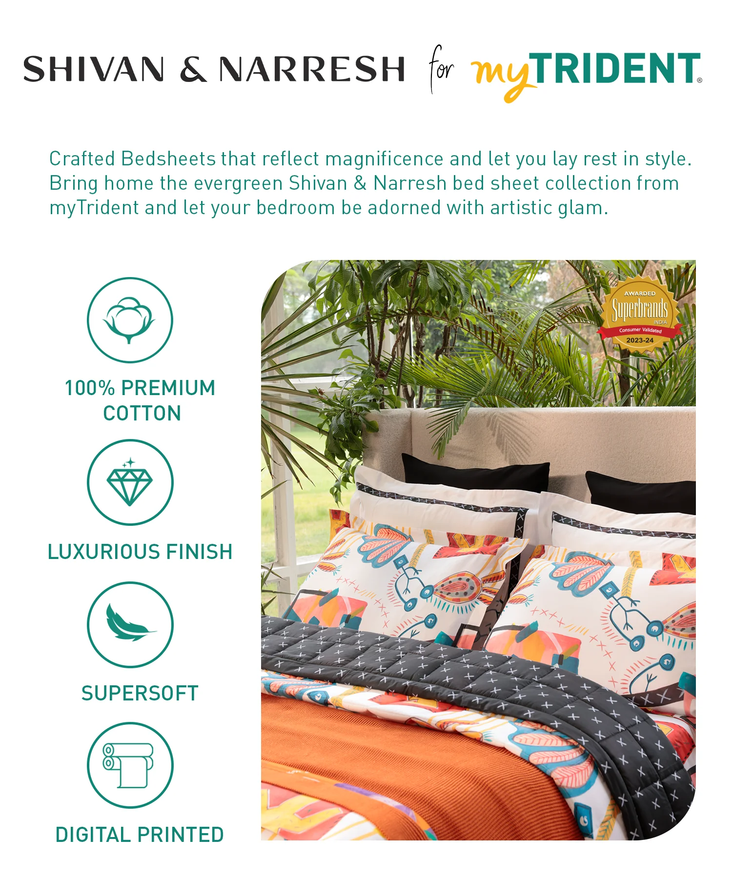 Shivan & Narresh King Bedsheet Set, Surocco |400TC Cotton|4 pillow covers - Image 6