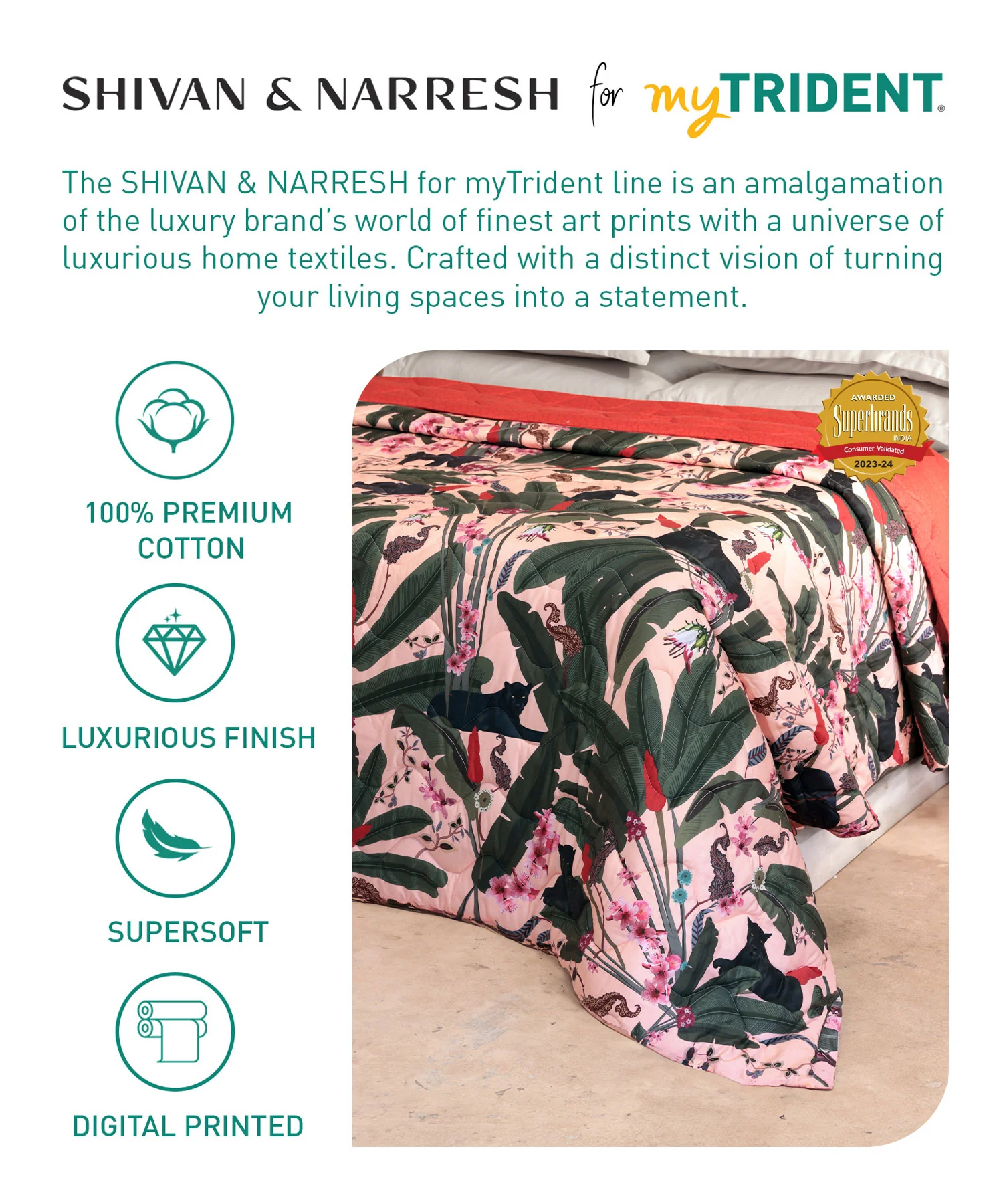 Shivan & Narresh King AC Comforter, Palmera|400 TC Cotton Poly - Image 8