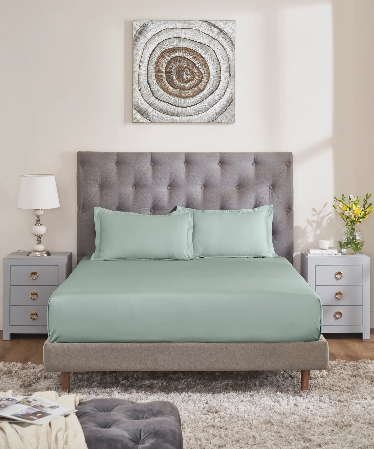 Nectarsoft Signature Select King Bedsheet Set, Wasabi|400 TC Cotton| 2 Pillow Covers