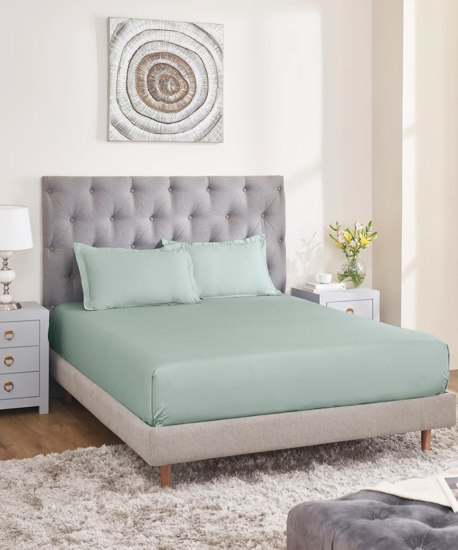 Nectarsoft Signature Select King Bedsheet Set, Wasabi|400 TC Cotton| 2 Pillow Covers - Image 2