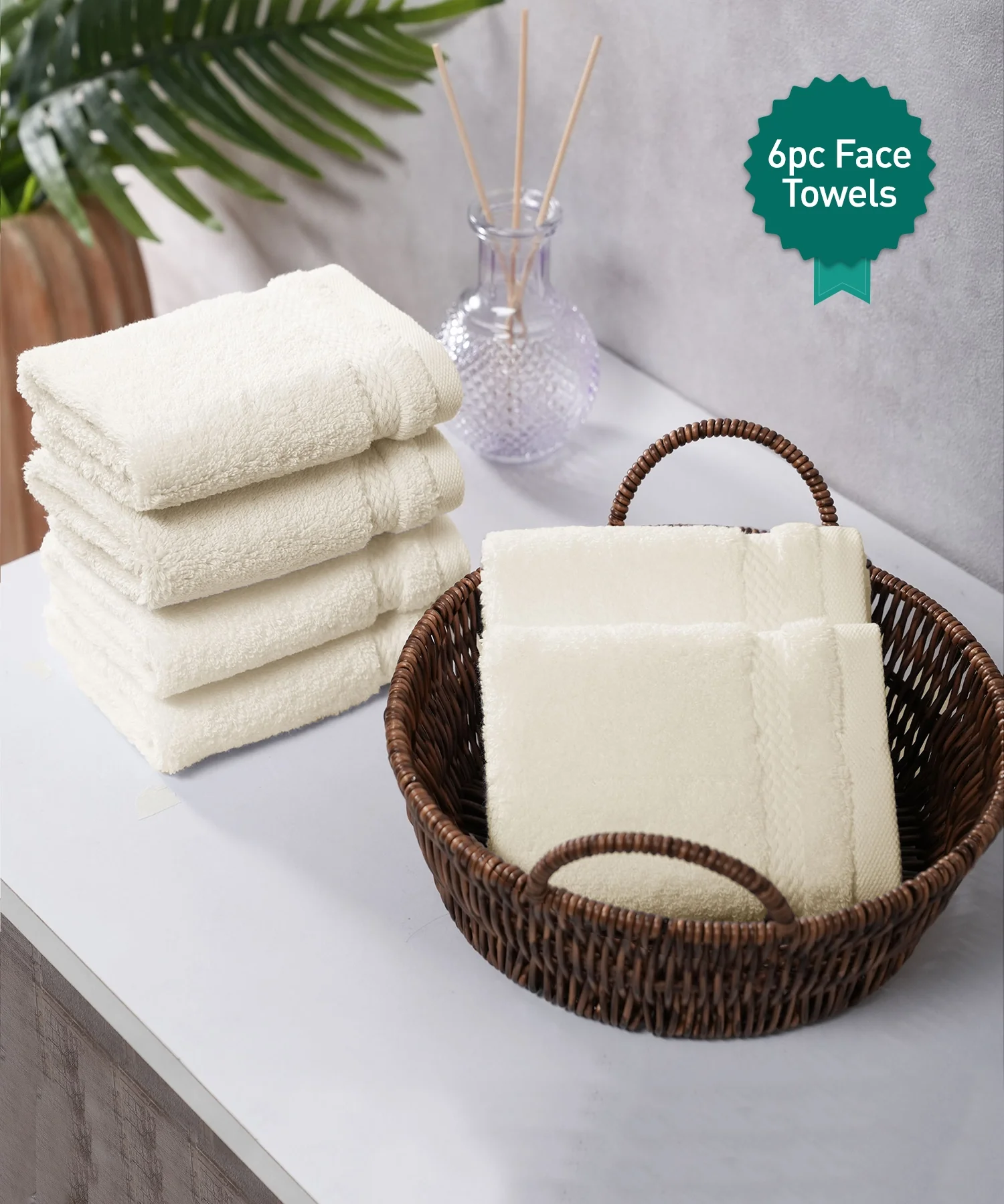 Luxury 6 Pc Face Towel Set, Linen|625 GSM Premium Cotton| Antimicrobial