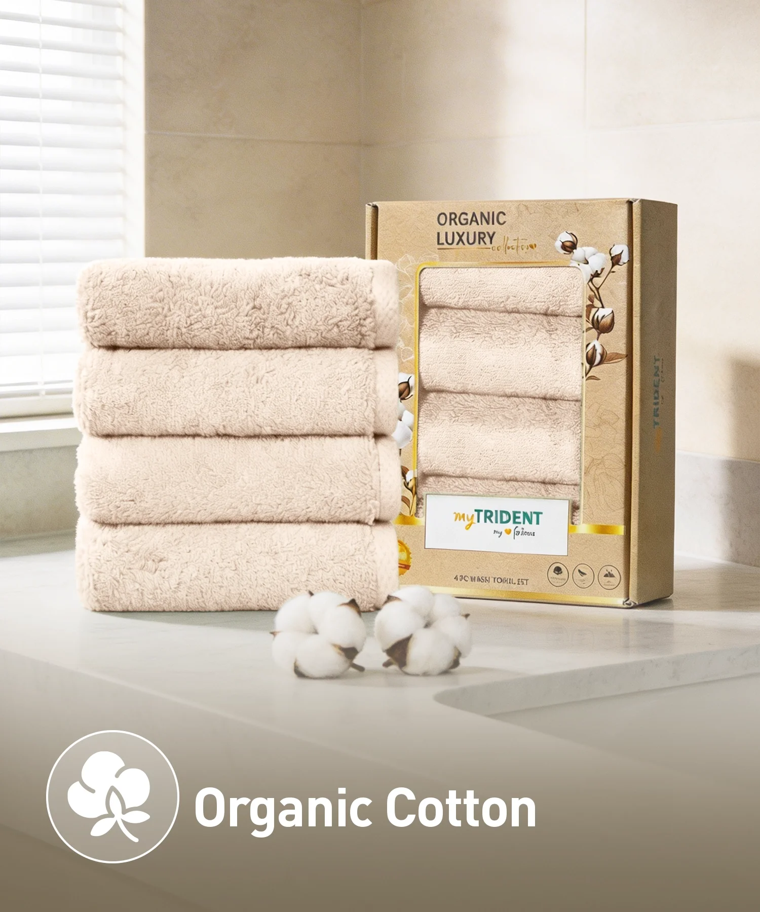 Organic Luxury 4Pc Face Towel, Beige|650 GSM Organic Cotton - Image 3