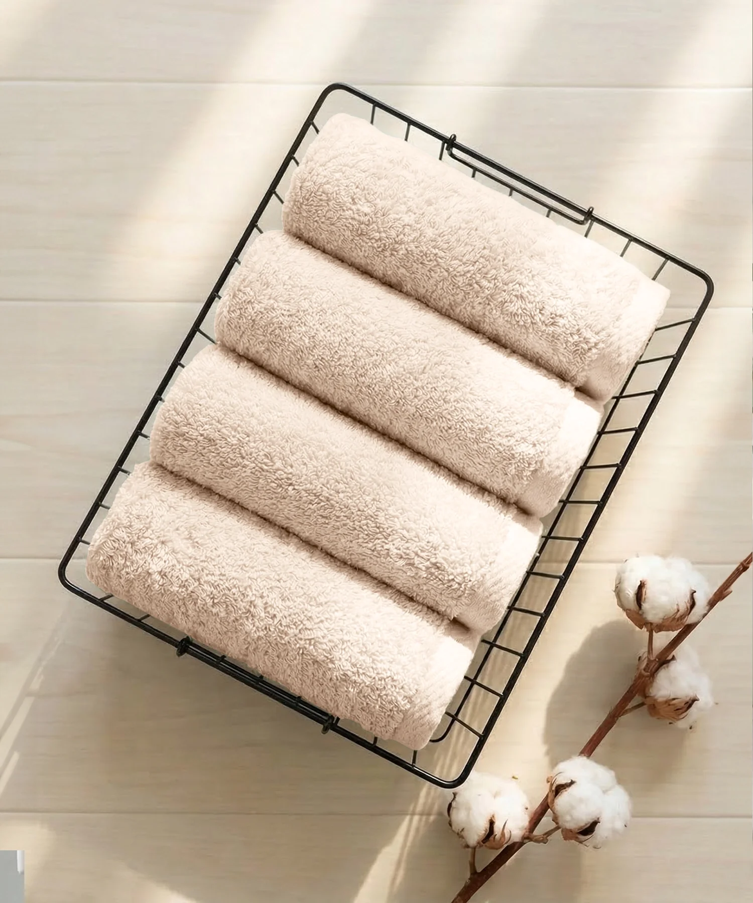 Organic Luxury 4Pc Face Towel, Beige|650 GSM Organic Cotton - Image 7