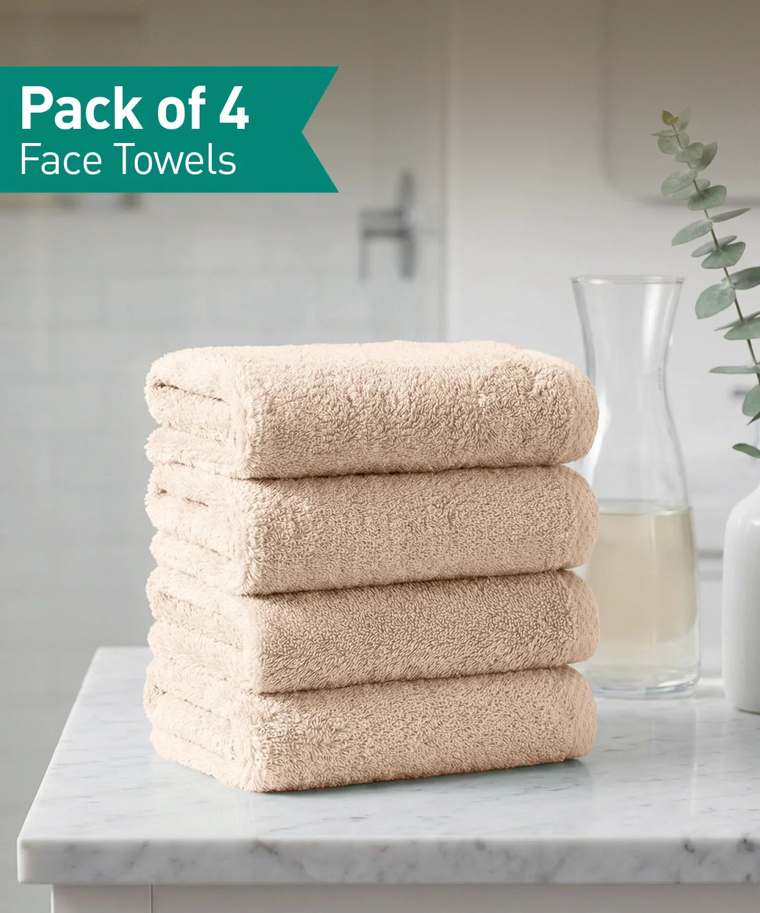 Organic Luxury 4Pc Face Towel, Beige|650 GSM Organic Cotton - Image 8