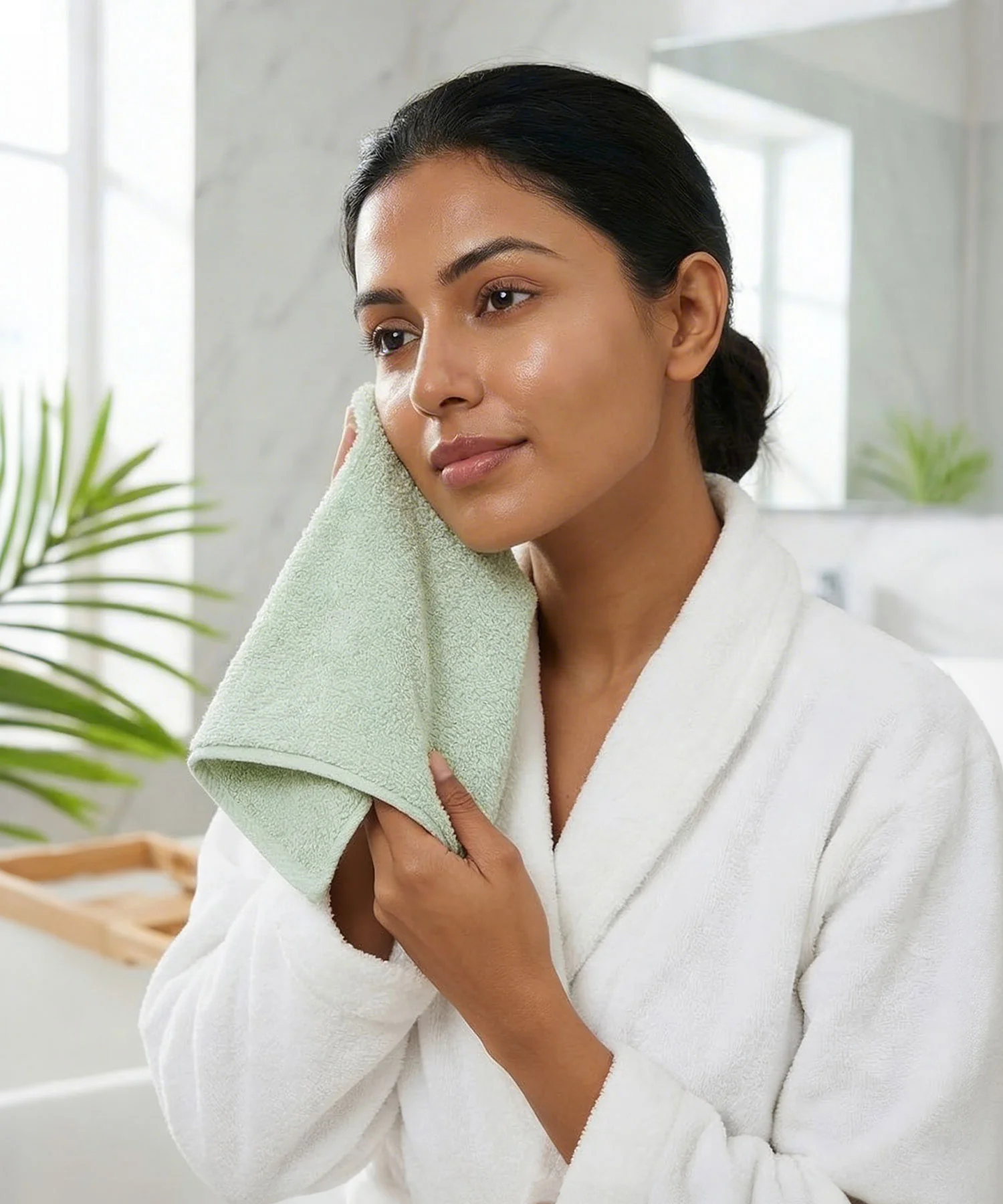 Organic Luxury 4Pc Face Towel, Green|650 GSM Organic Cotton - Image 2