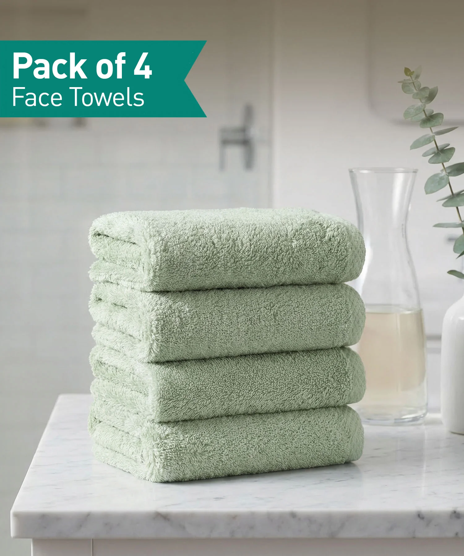 Organic Luxury 4Pc Face Towel, Green|650 GSM Organic Cotton - Image 8