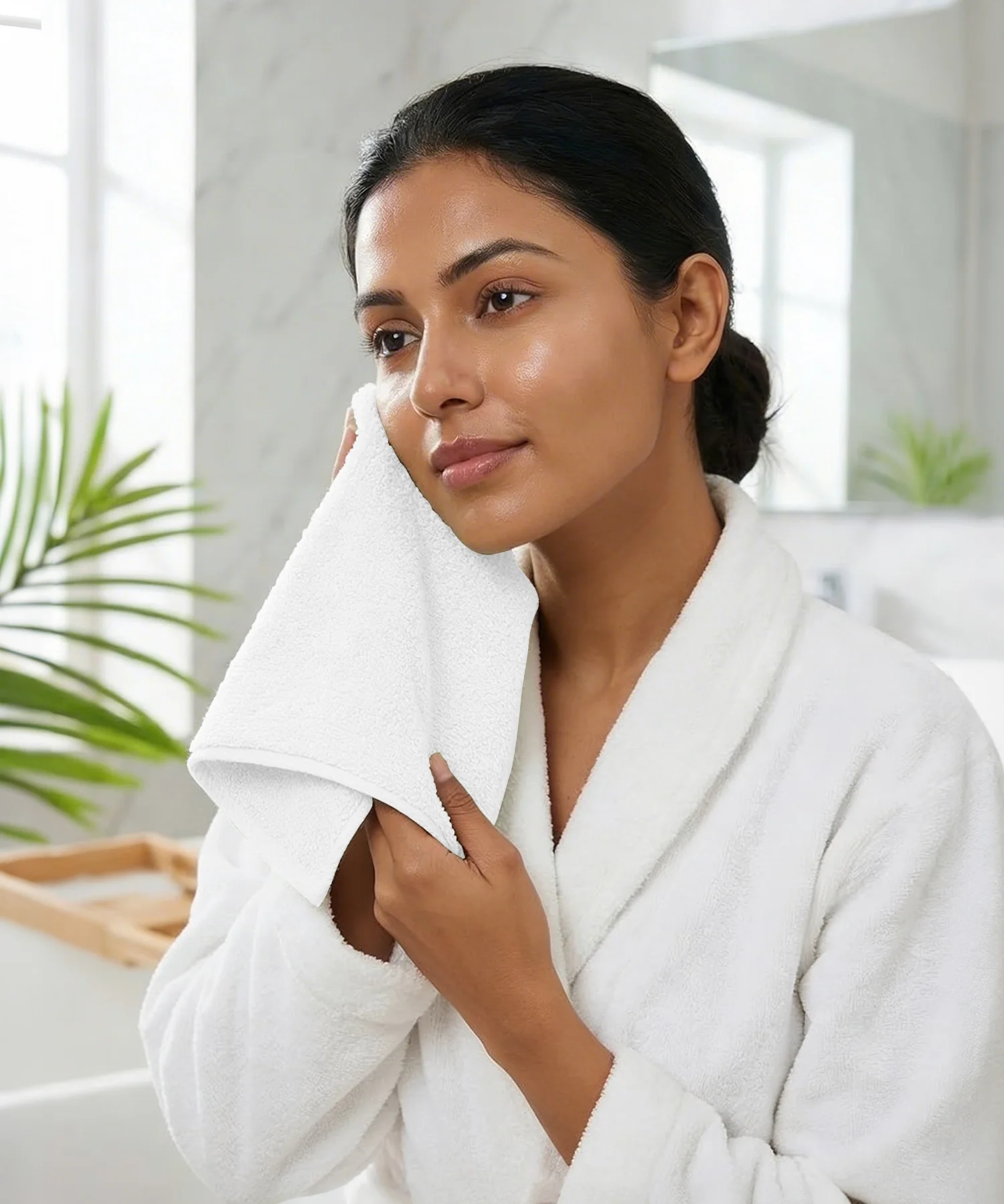 Organic Luxury 4Pc Face Towel, White|650 GSM Organic Cotton - Image 2