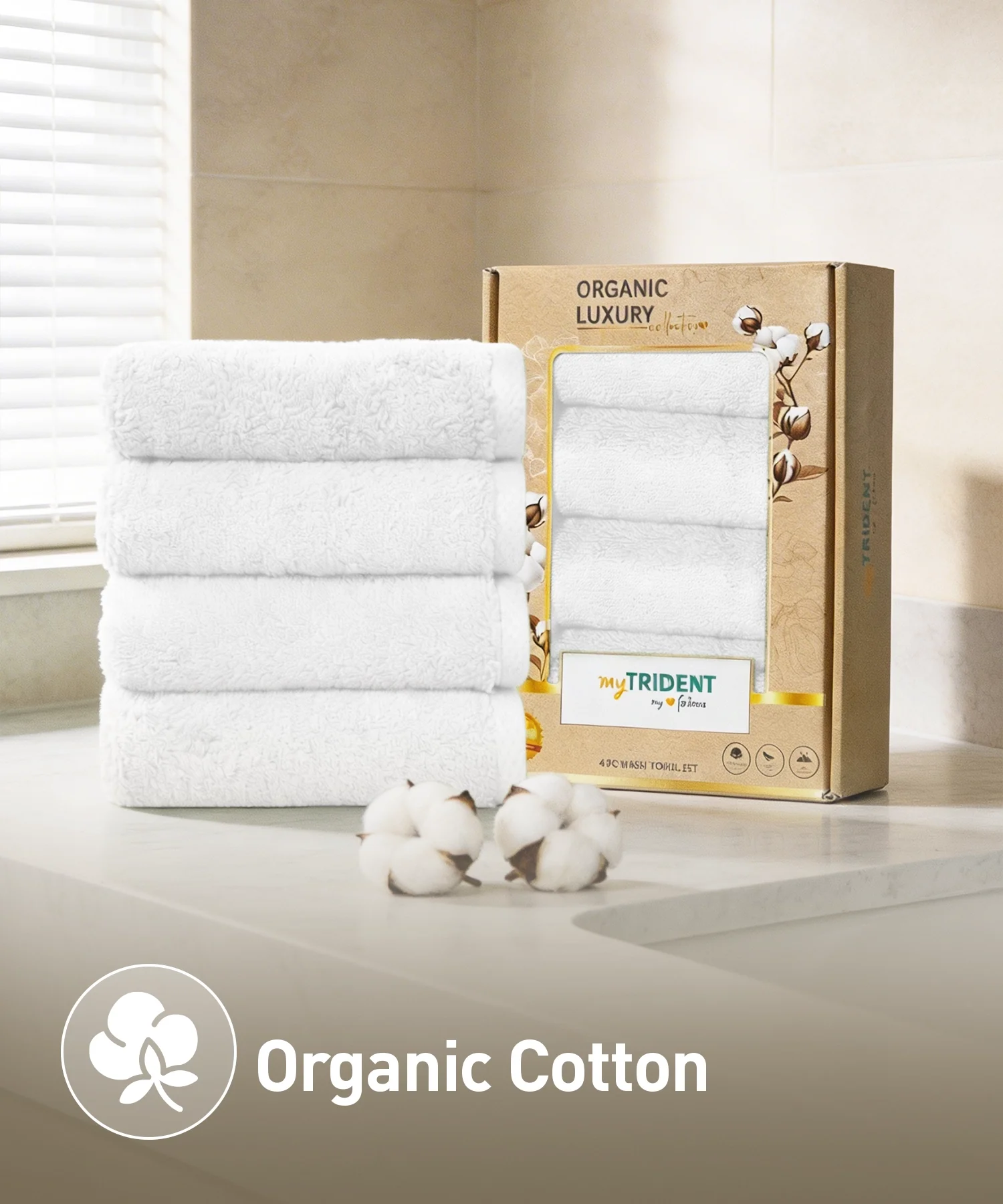 Organic Luxury 4Pc Face Towel, White|650 GSM Organic Cotton - Image 3