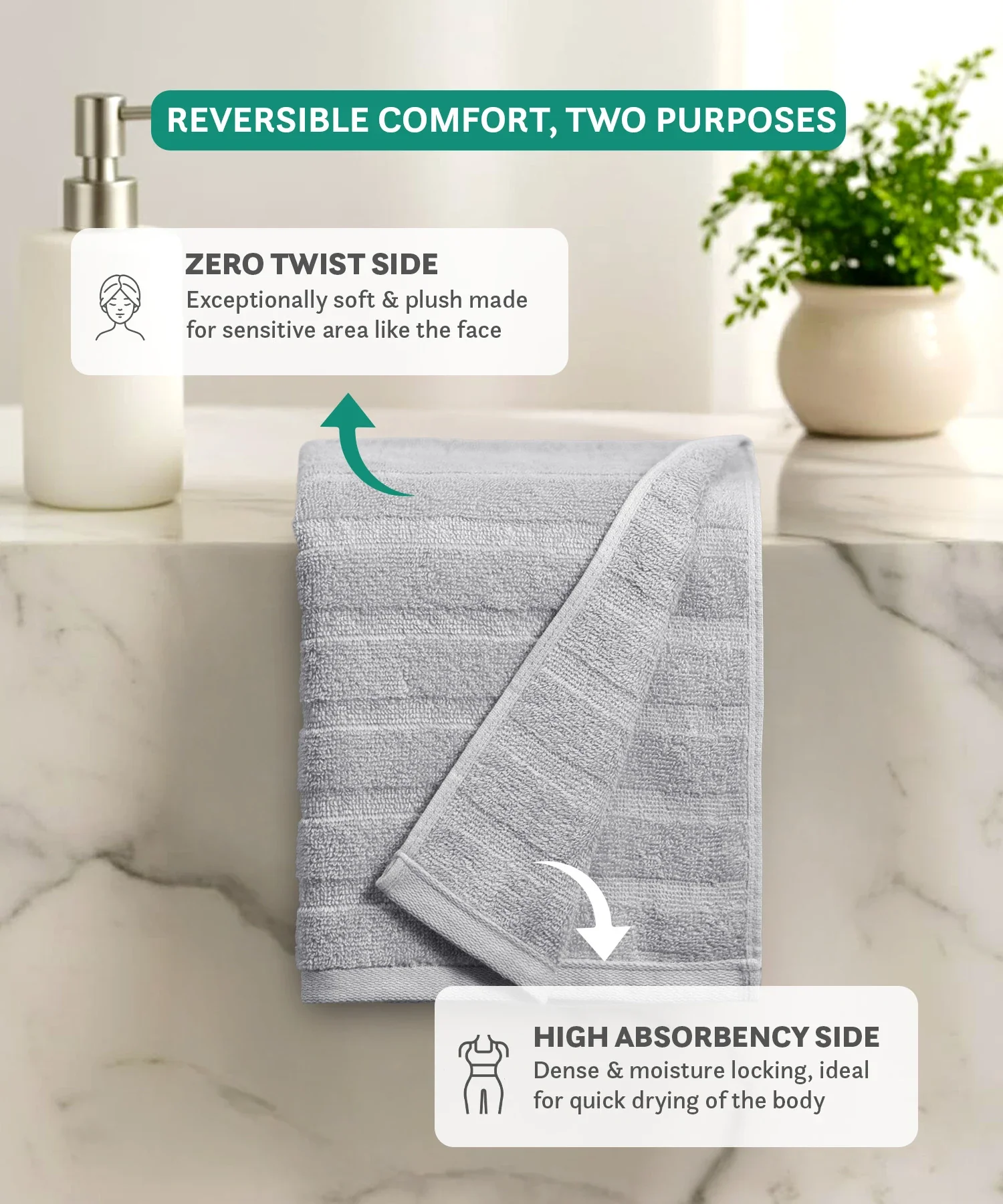 Quick Dry 2 Pc Hand Towel, Charcoal Grey|400 GSM Cotton - Image 5