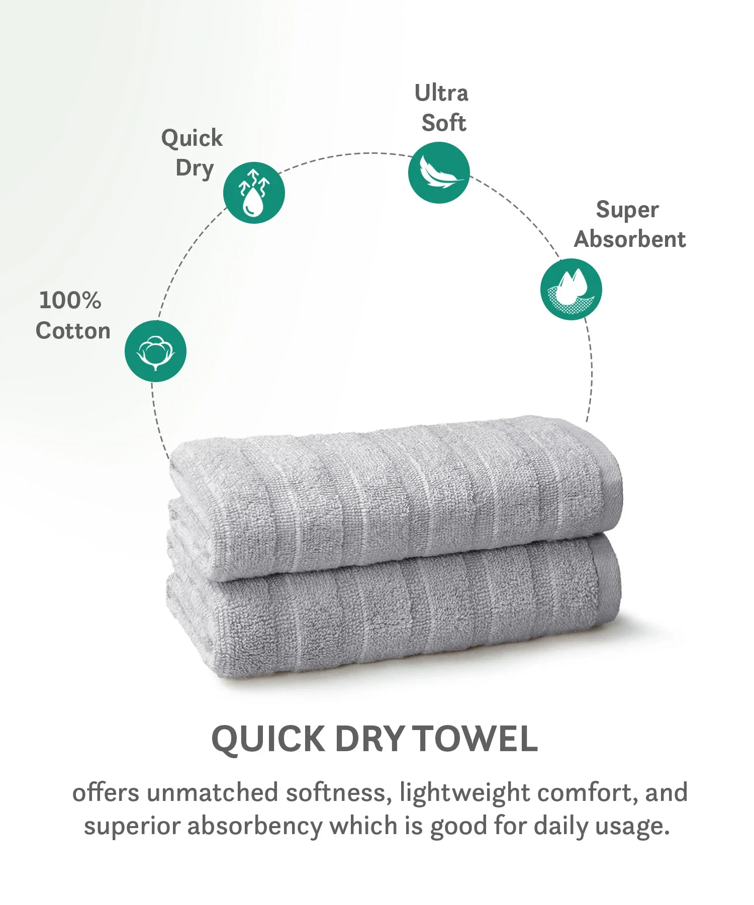 Quick Dry 2 Pc Hand Towel, Charcoal Grey|400 GSM Cotton - Image 7