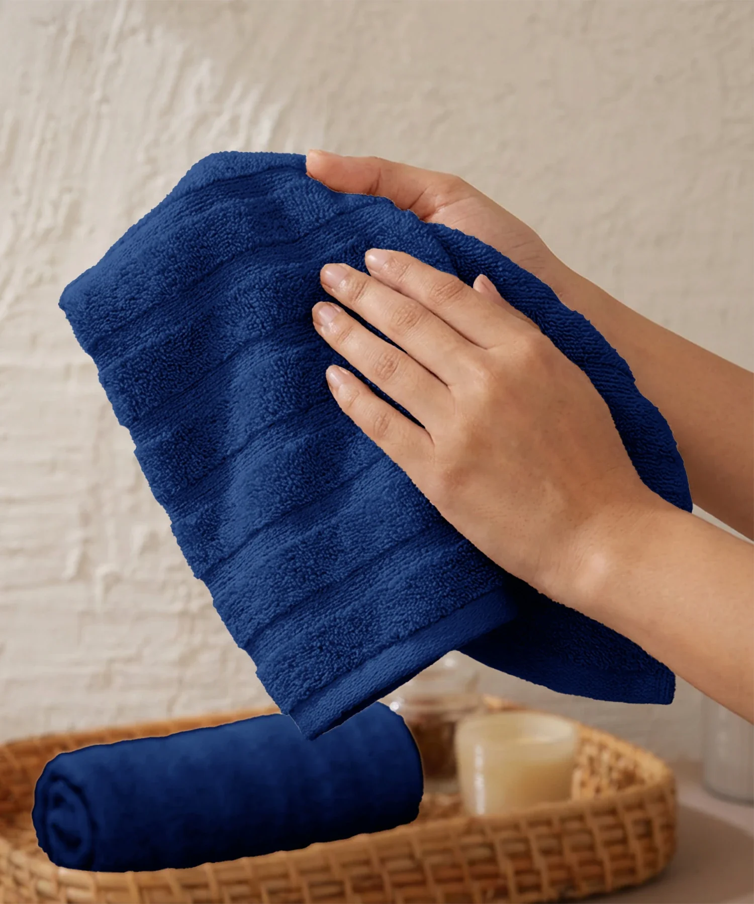 Quick Dry 2 Pc Hand Towel, Navy Blue|400 GSM Cotton - Image 3