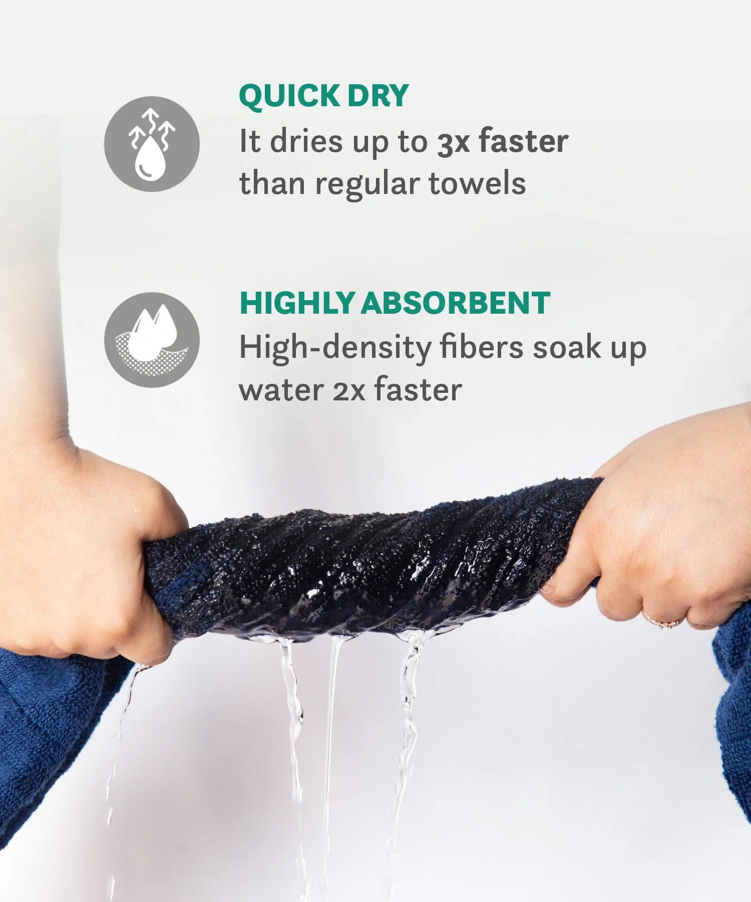 Quick Dry 2 Pc Hand Towel, Navy Blue|400 GSM Cotton - Image 6