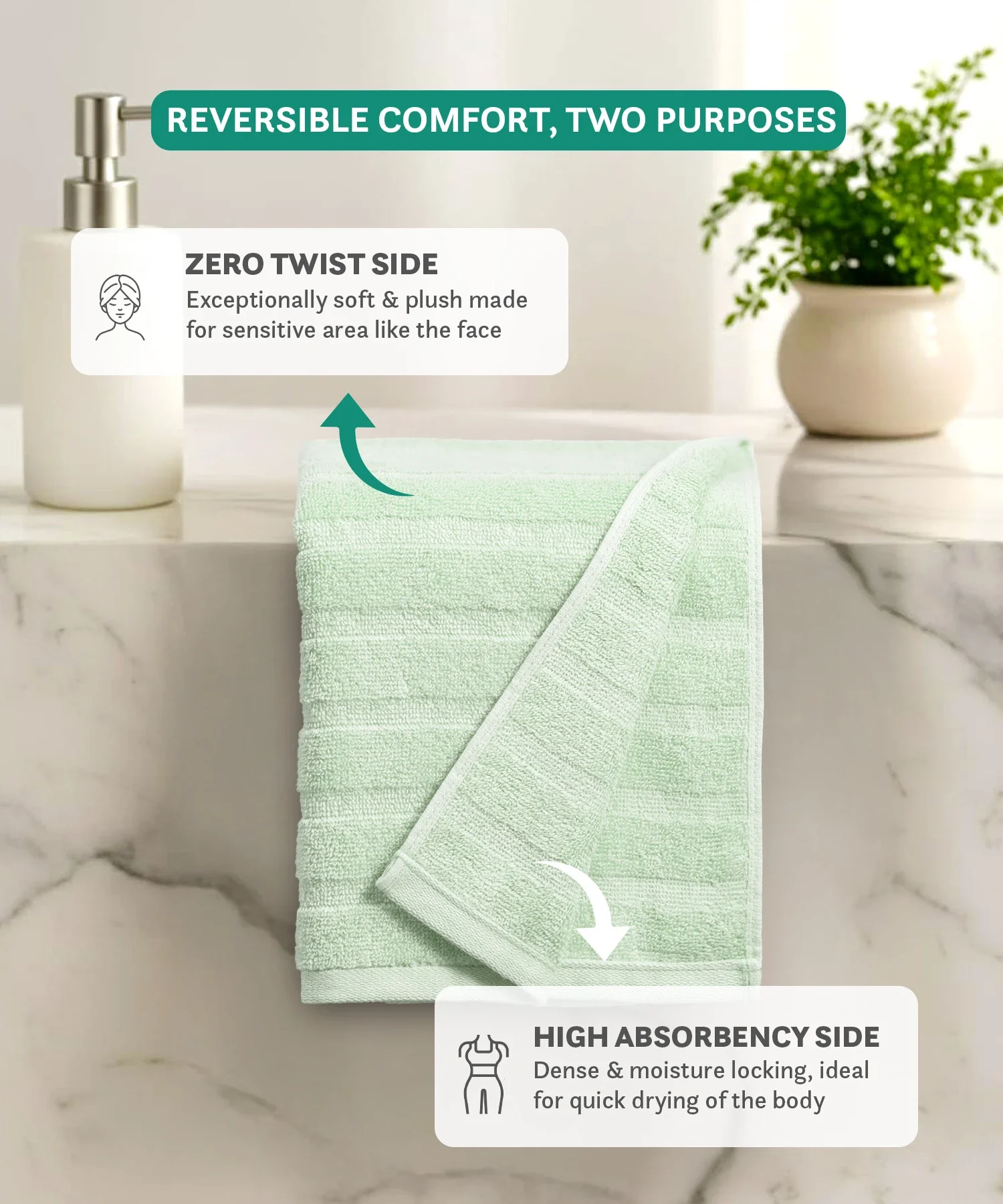 Quick Dry 2 Pc Hand Towel, Sage|400 GSM Cotton - Image 5
