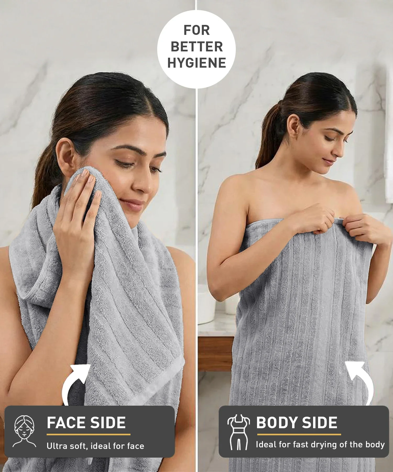 Quick Dry 1 Pc Bath Towel,Charcoal Grey|400 GSM Cotton - Image 2