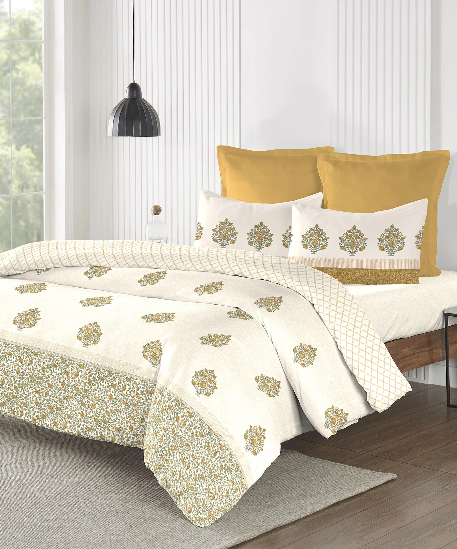 Road To Jaipur Bedding Set, Gulbahar Mustard|150 GSM, 210TC Cotton|4 Pc Set - Image 2