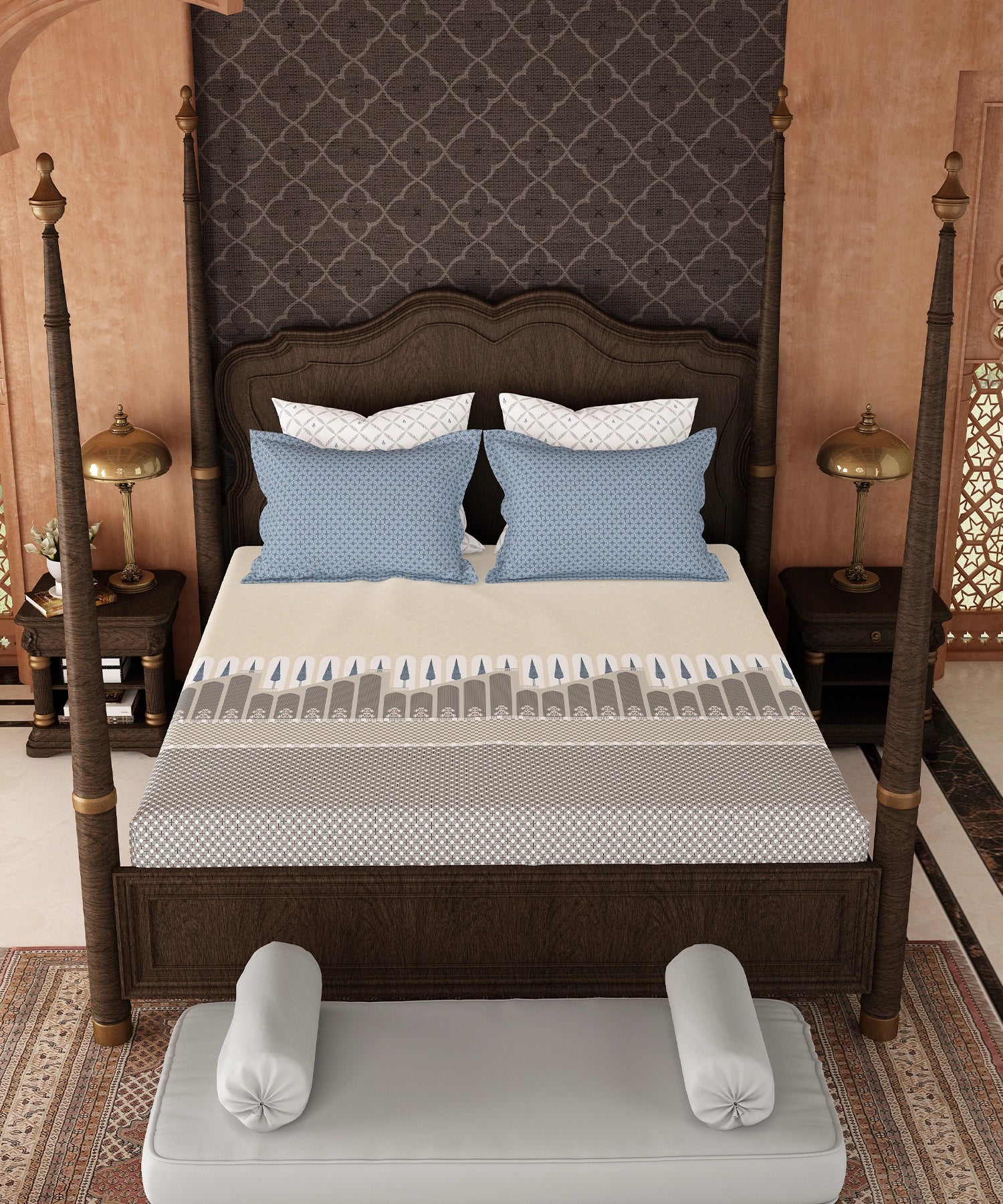 Road To Jaipur Double Duvet Set, BAGICHI VAAS |210 TC Cotton| 6 Pc Set - Image 3
