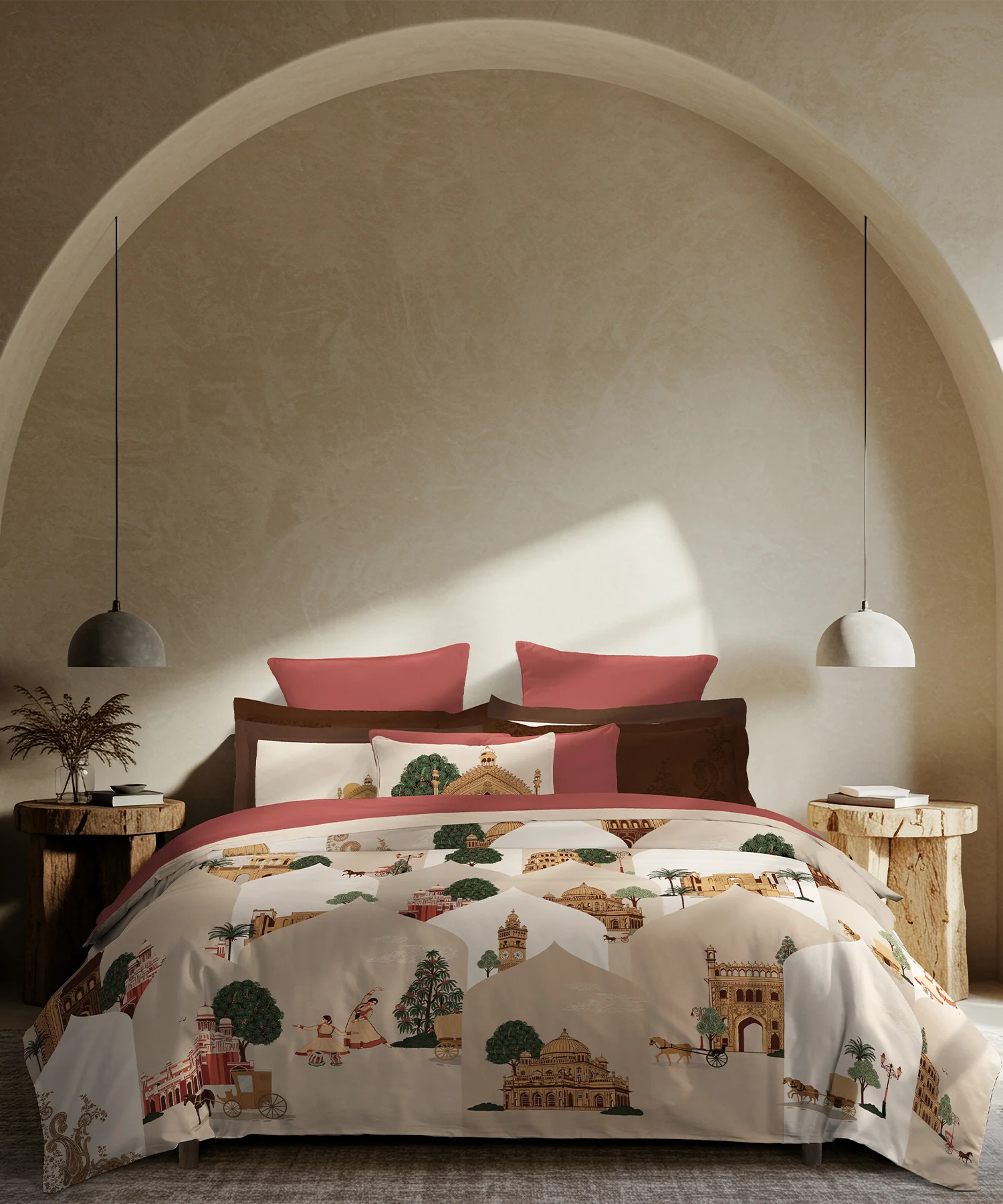 Classic Safarnama King Bedsheet Set, Awadhi Ride | 210 TC Cotton| 4 Pillow Covers