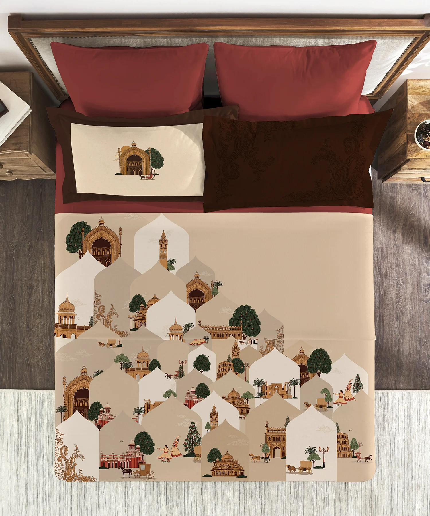 Classic Safarnama King Bedsheet Set, Awadhi Ride | 210 TC Cotton| 4 Pillow Covers - Image 3