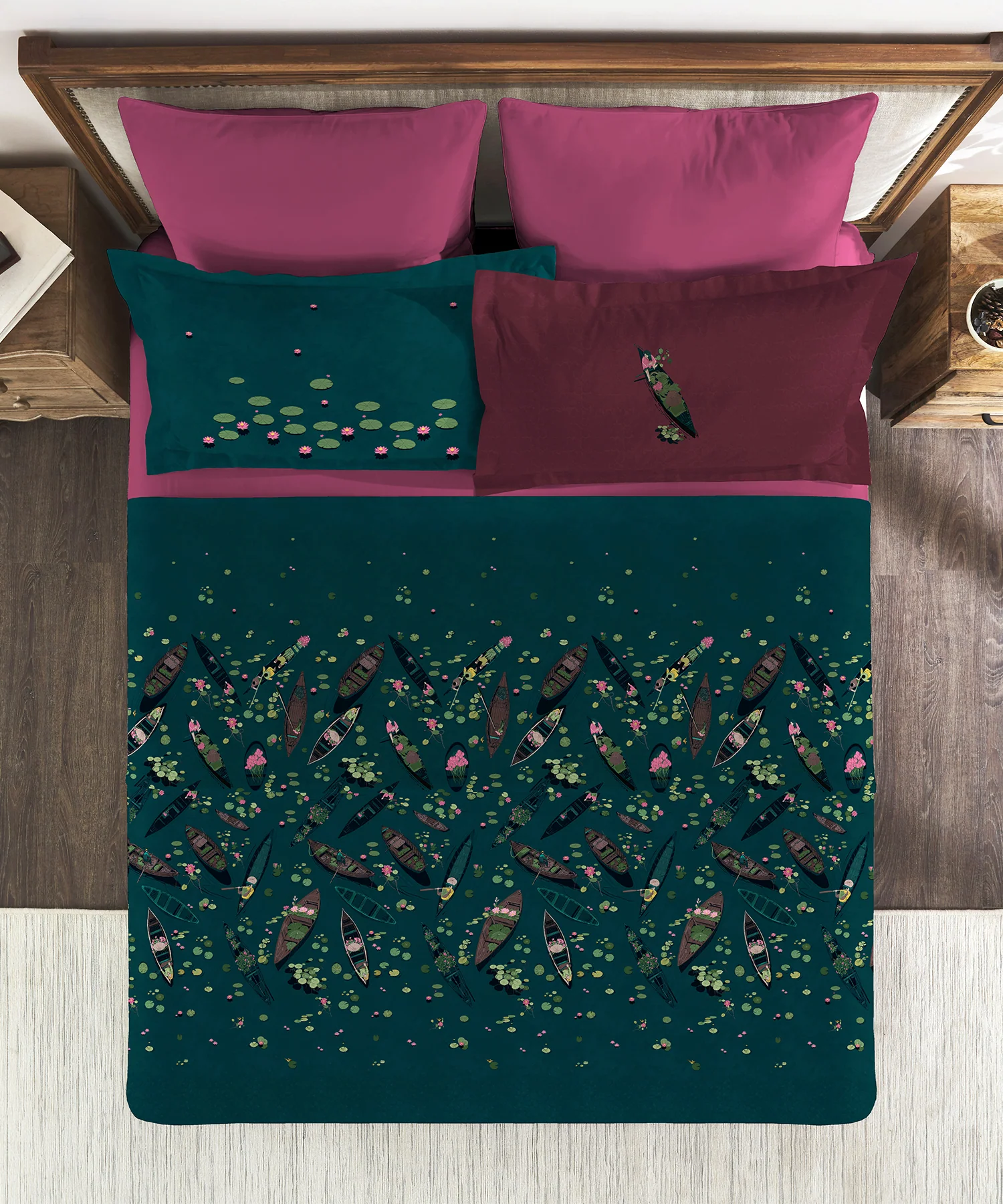 Classic Safarnama King Bedsheet Set, Lakeside Drift | 210 TC Cotton| 4 Pillow Covers - Image 3