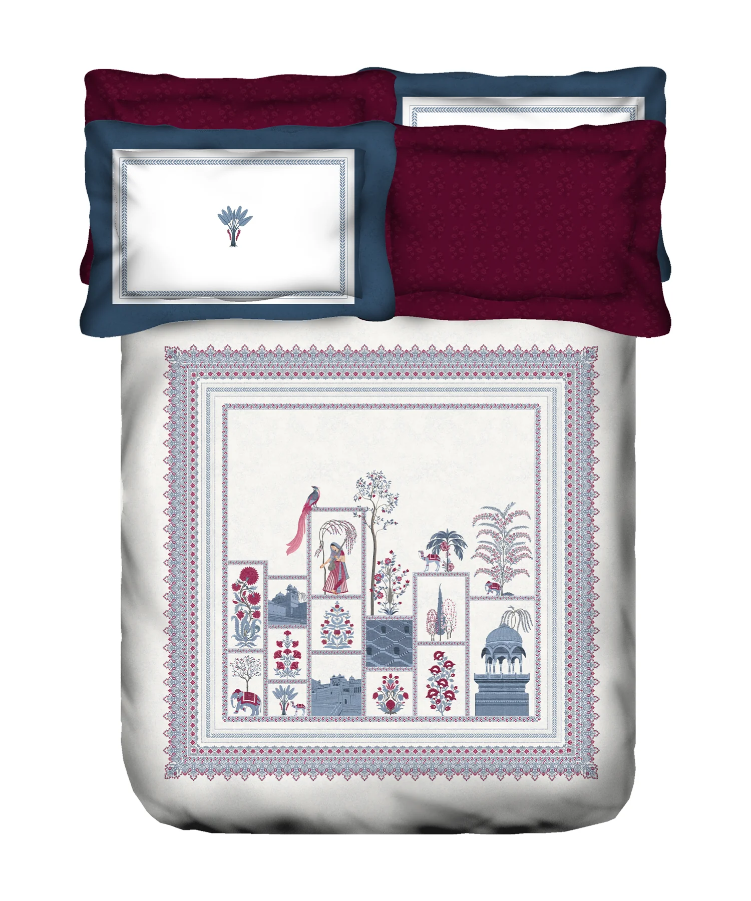 Classic Safarnama King Bedsheet Set, The Caravans | 210 TC Cotton| 4 Pillow Covers - Image 4