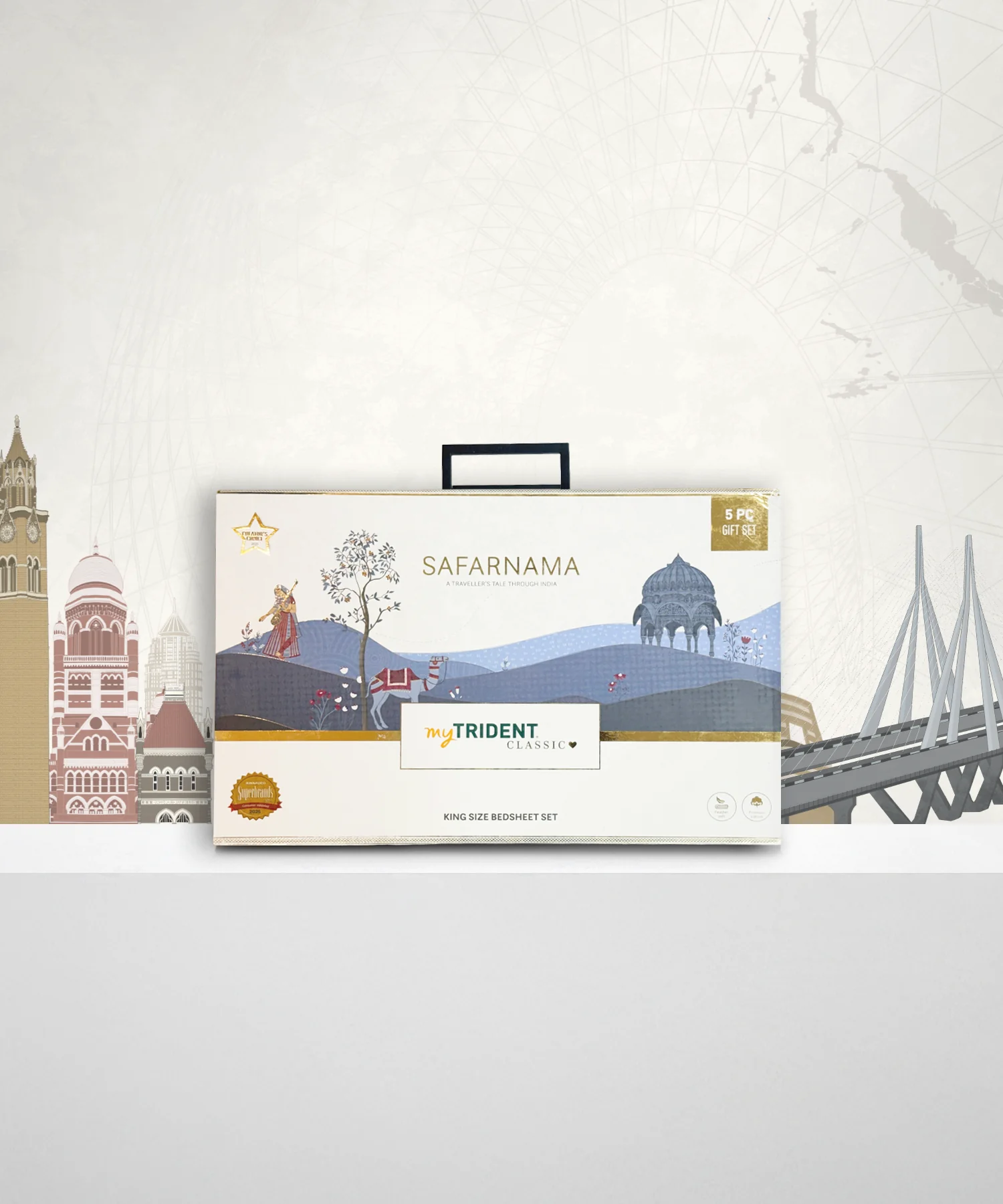Classic Safarnama King Bedsheet Set, The Caravans | 210 TC Cotton| 4 Pillow Covers - Image 6