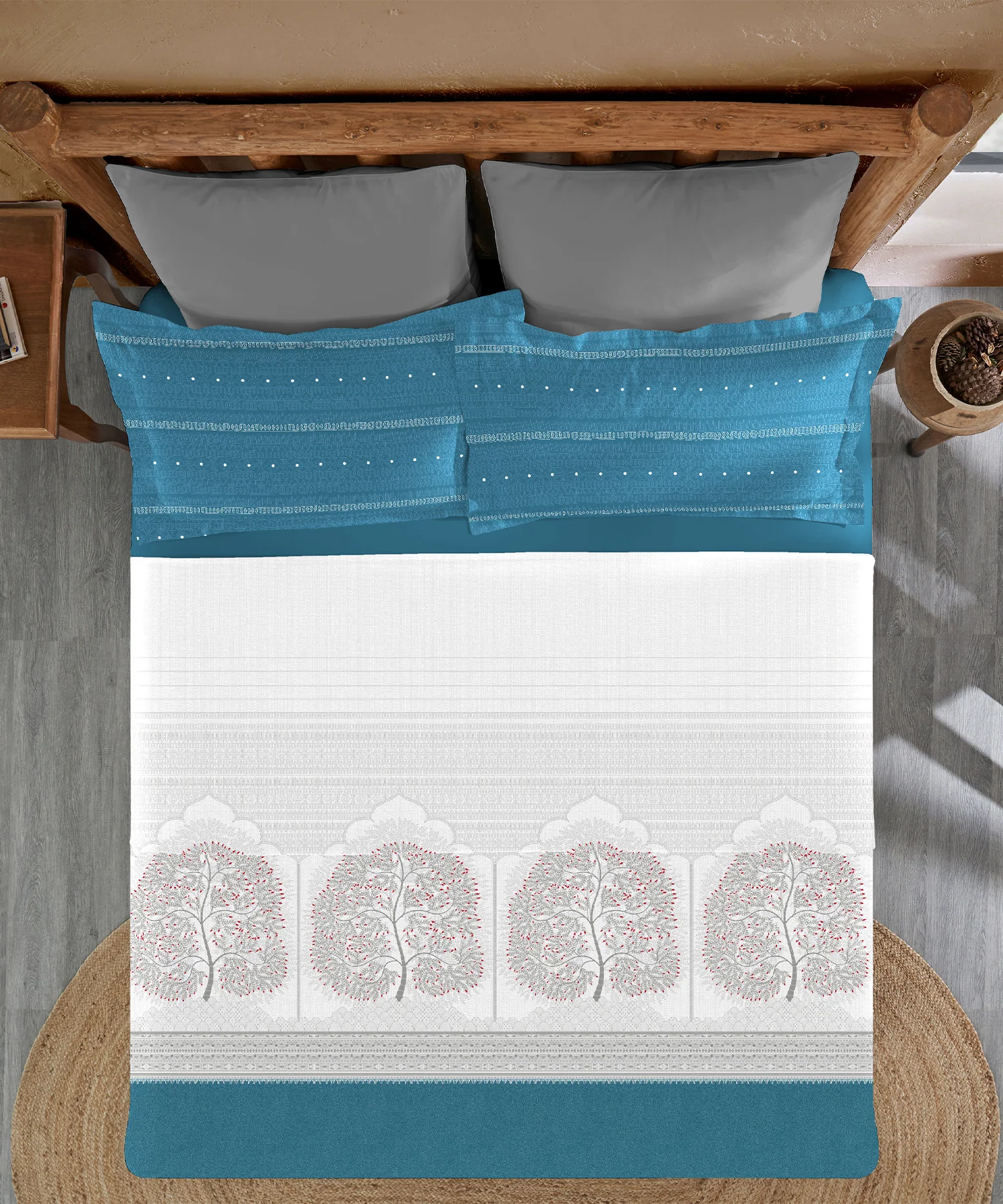 Sanskriti Bedding Set, Gond Art Blue| 180 TC, 180 GSM Cotton| 4 Pc Set - Image 4