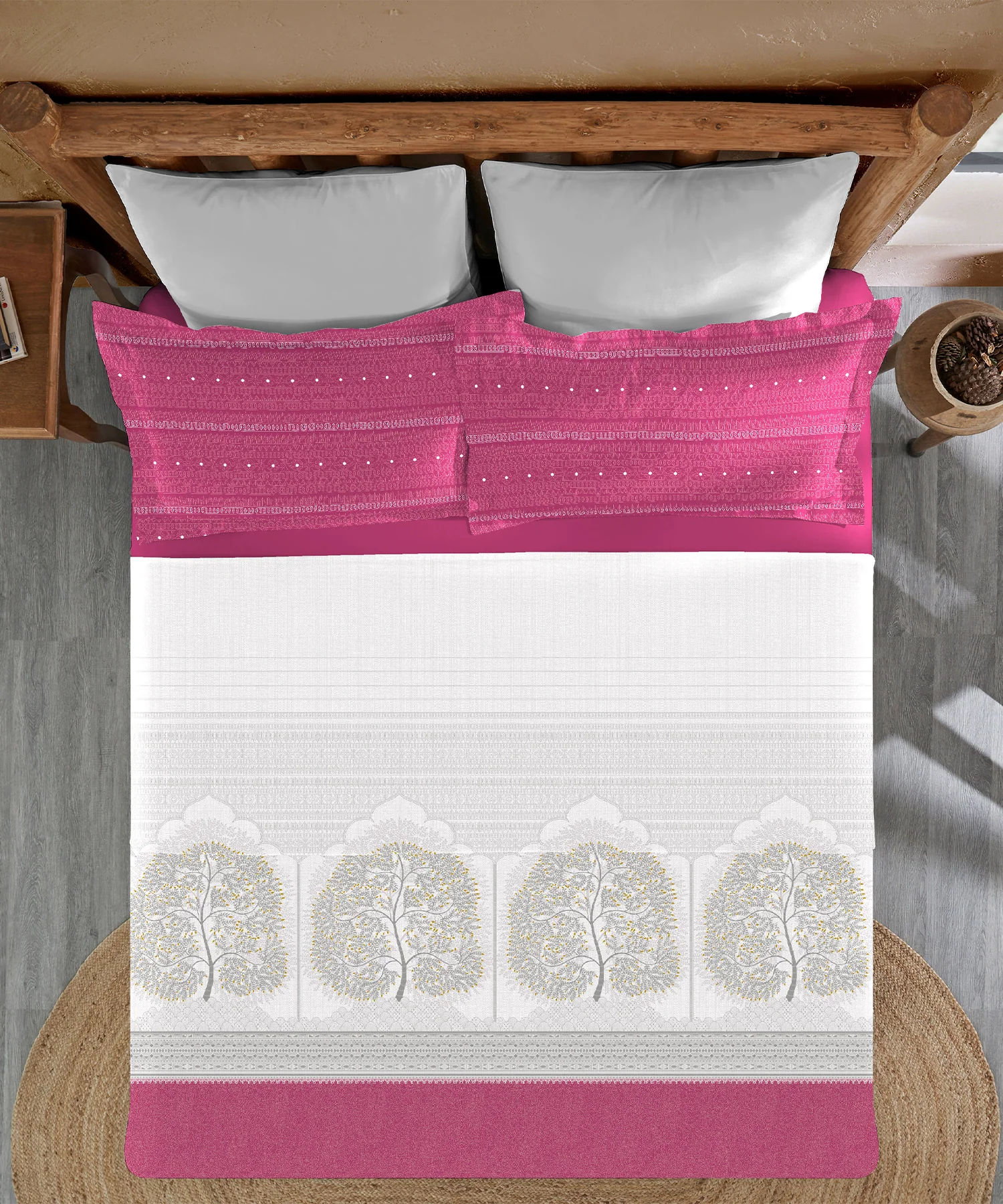 Sanskriti Bedding Set, Gond Art Pink| 180 TC, 180 GSM Cotton| 4 Pc Set - Image 4