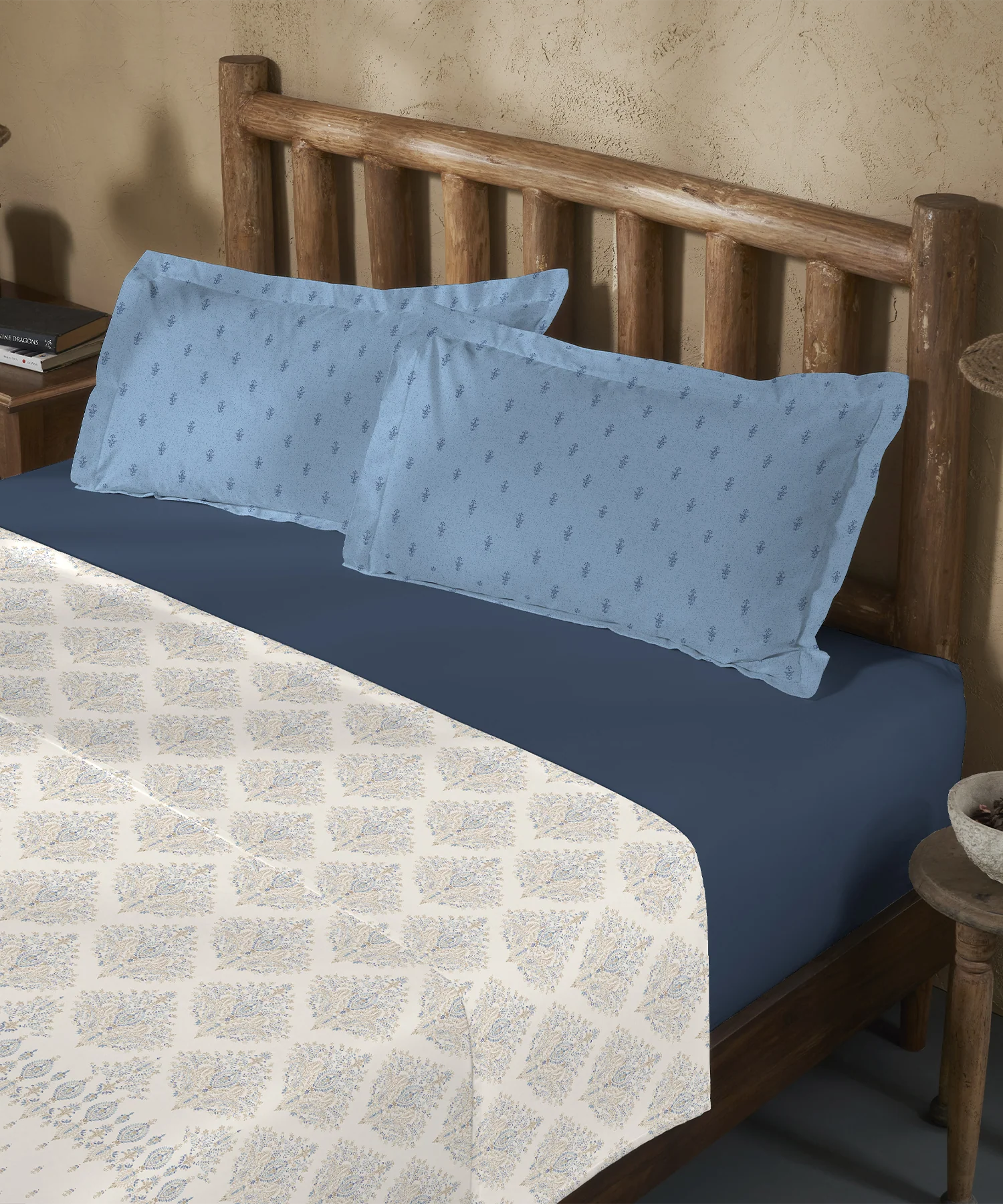Sanskriti Bedding Set, Kantha Blue| 180 TC, 180 GSM Cotton| 4 Pc Set - Image 3
