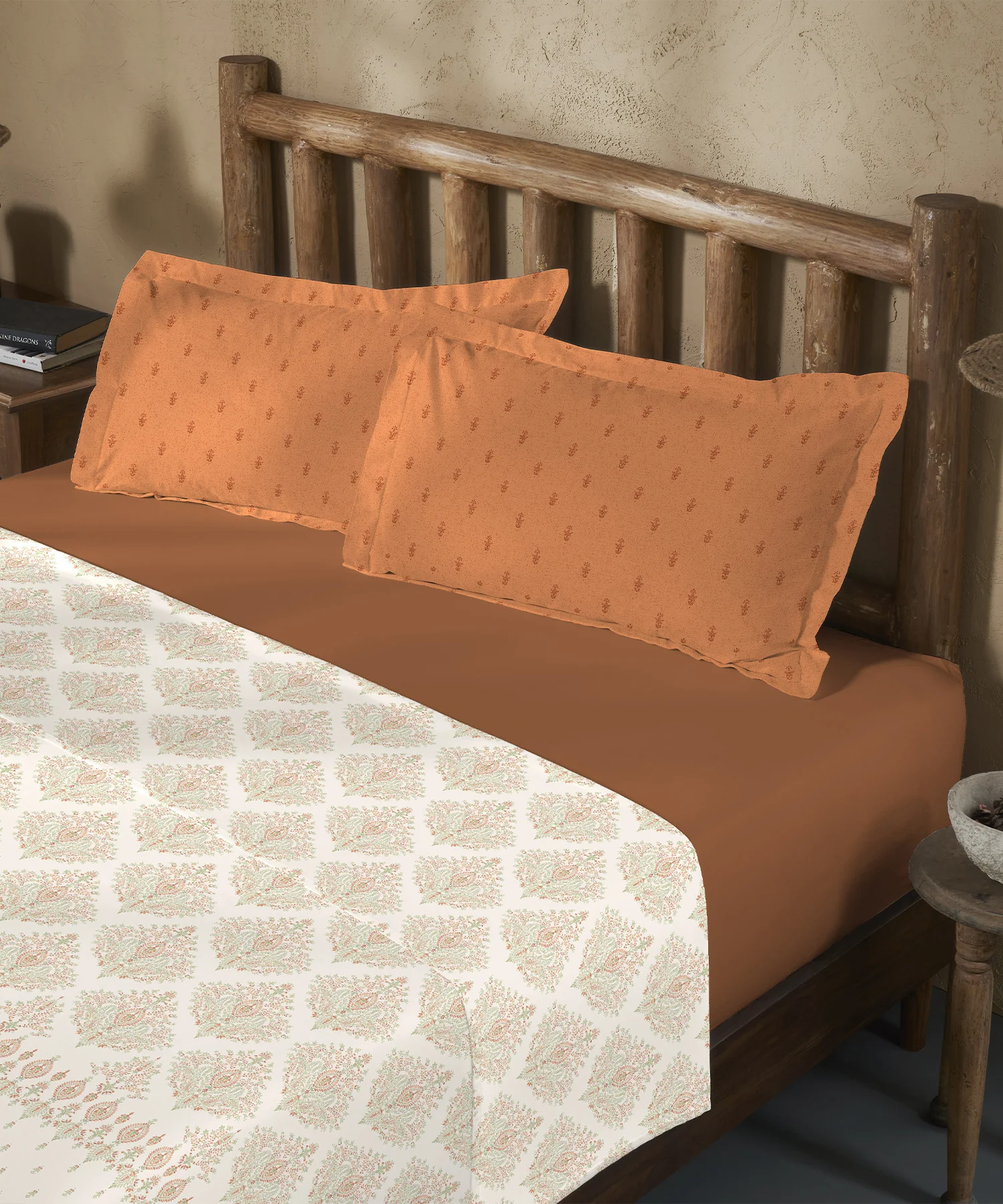 Sanskriti Bedding Set, Kantha Orange| 180 TC, 180 Cotton| 4 Pc Set - Image 3