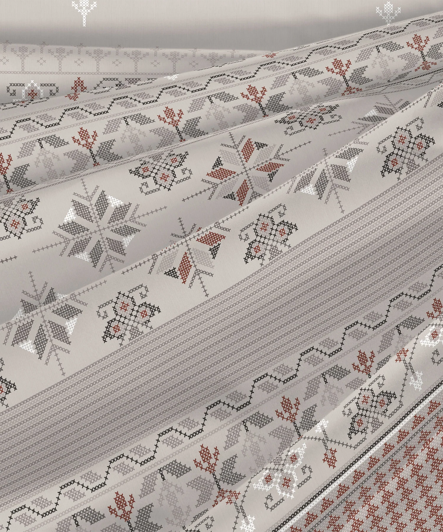 Sanskriti Bedding Set, Kasuti Grey| 180 TC, 180 GSM Cotton| 4 Pc Set - Image 6