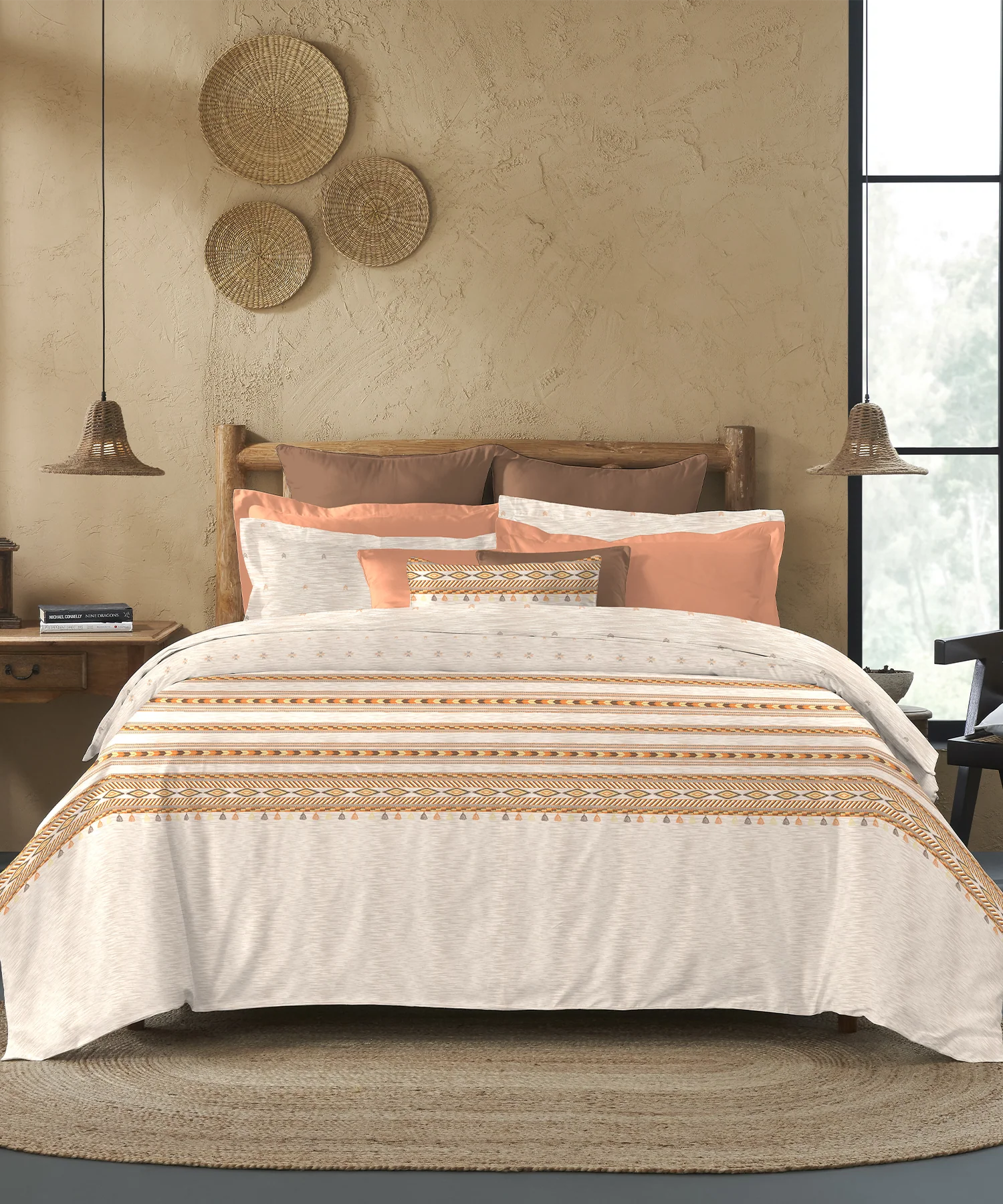 Sanskriti Bedding Set, Kullu Shawl Beige| 180 TC, 180 GSM Cotton| 4 Pc Set
