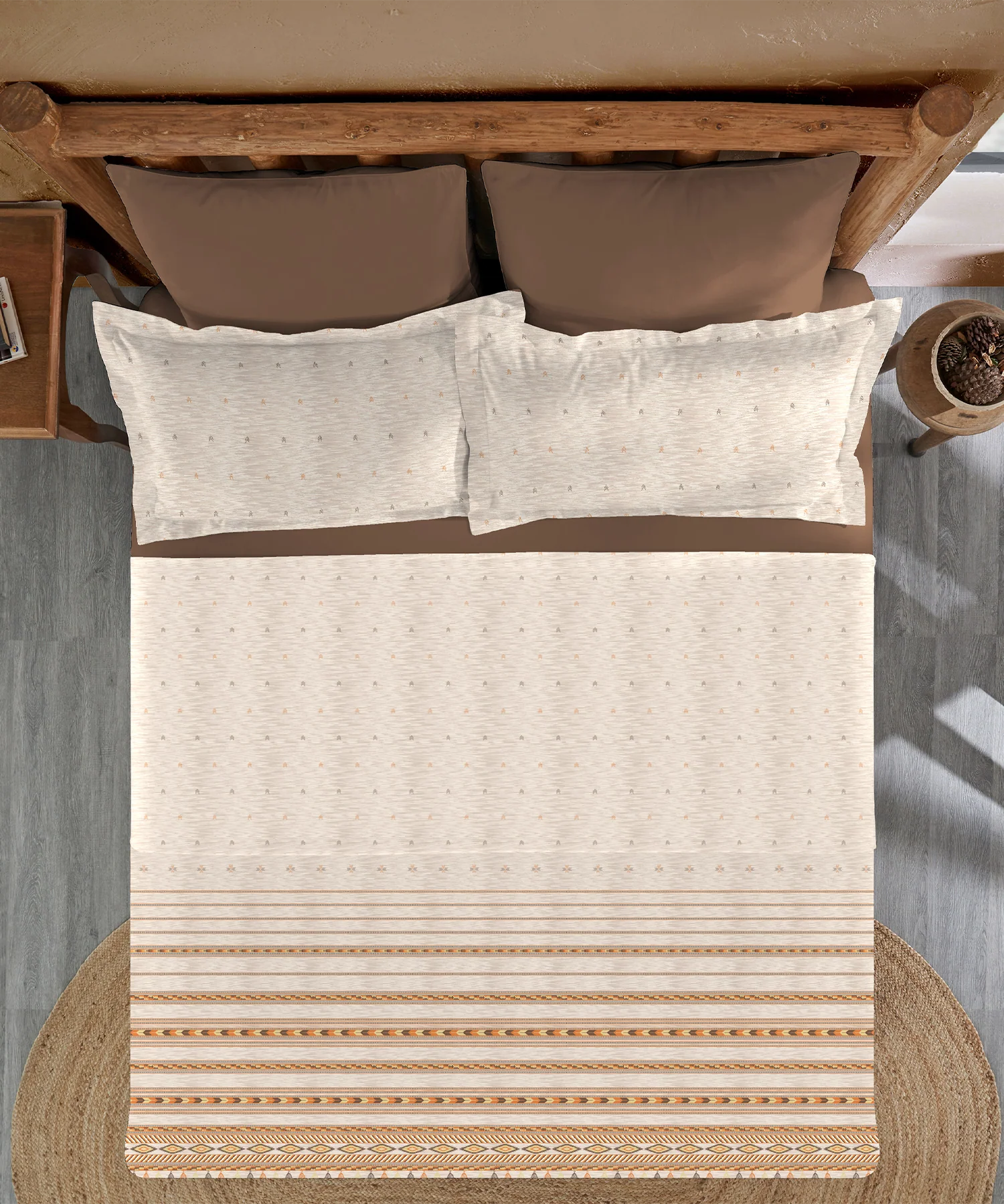 Sanskriti Bedding Set, Kullu Shawl Beige| 180 TC, 180 GSM Cotton| 4 Pc Set - Image 4