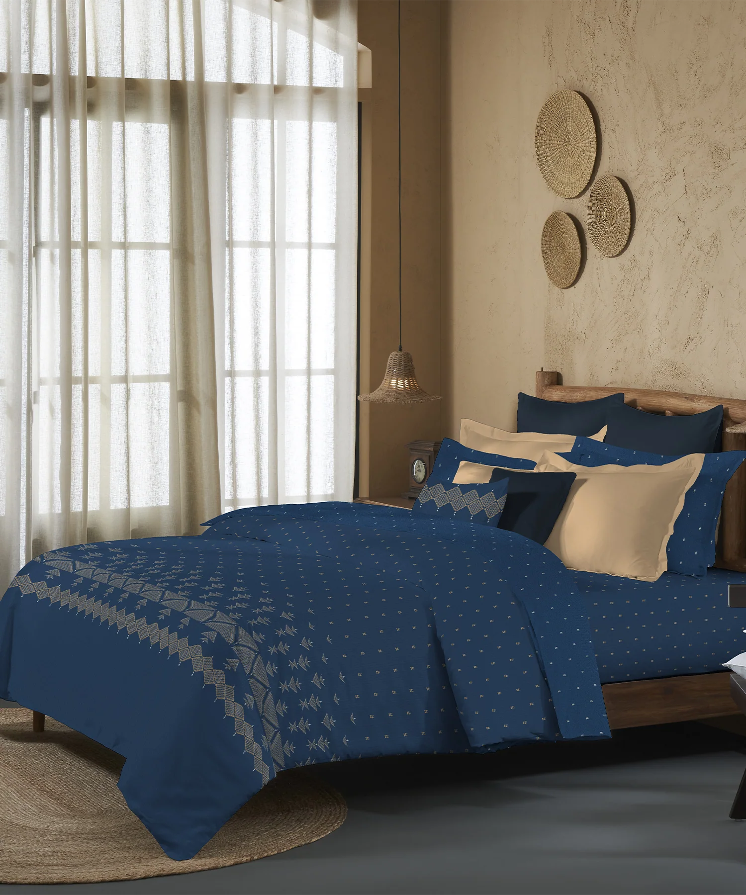 Sanskriti Bedding Set, Phulkari Blue| 180 TC, 180 GSM Cotton| 4 Pc Set - Image 2
