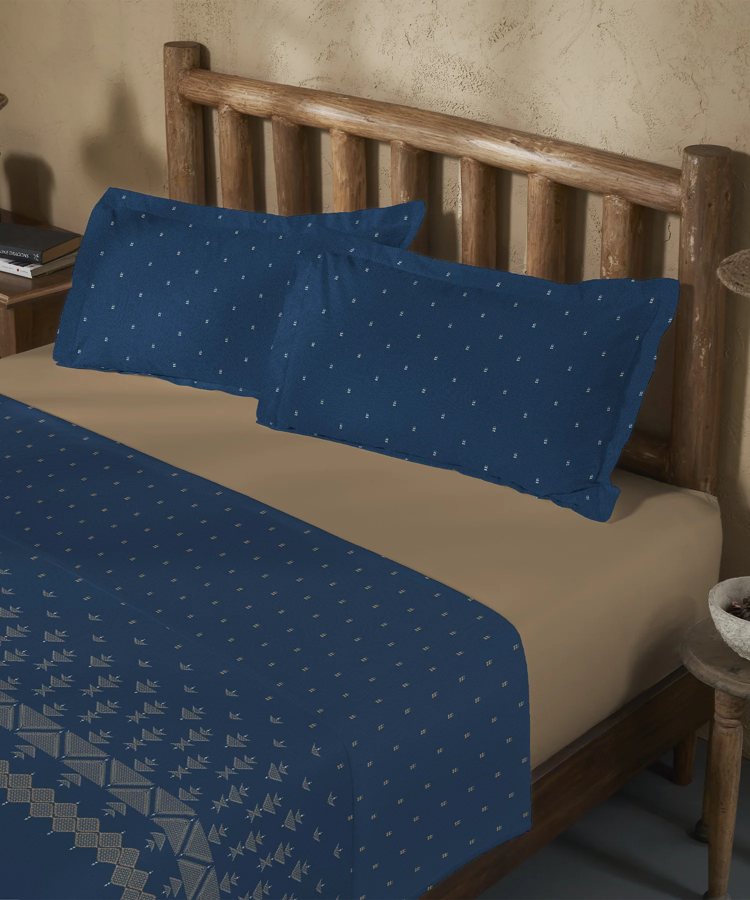 Sanskriti Bedding Set, Phulkari Blue| 180 TC, 180 GSM Cotton| 4 Pc Set - Image 3