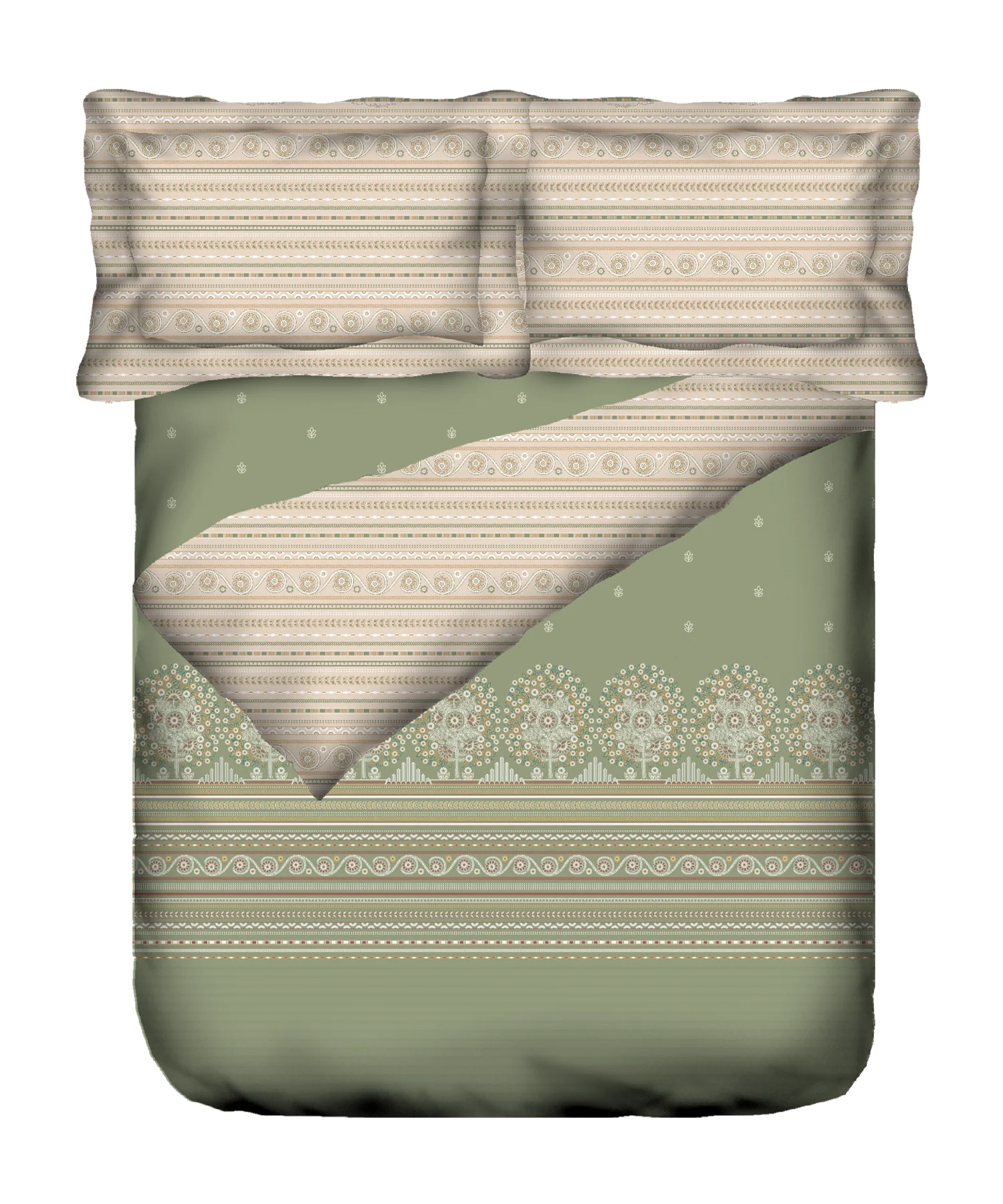 Sanskriti Bedding Set, Rogan Art Olive| 180 TC, 180 Cotton| 4 Pc Set - Image 5