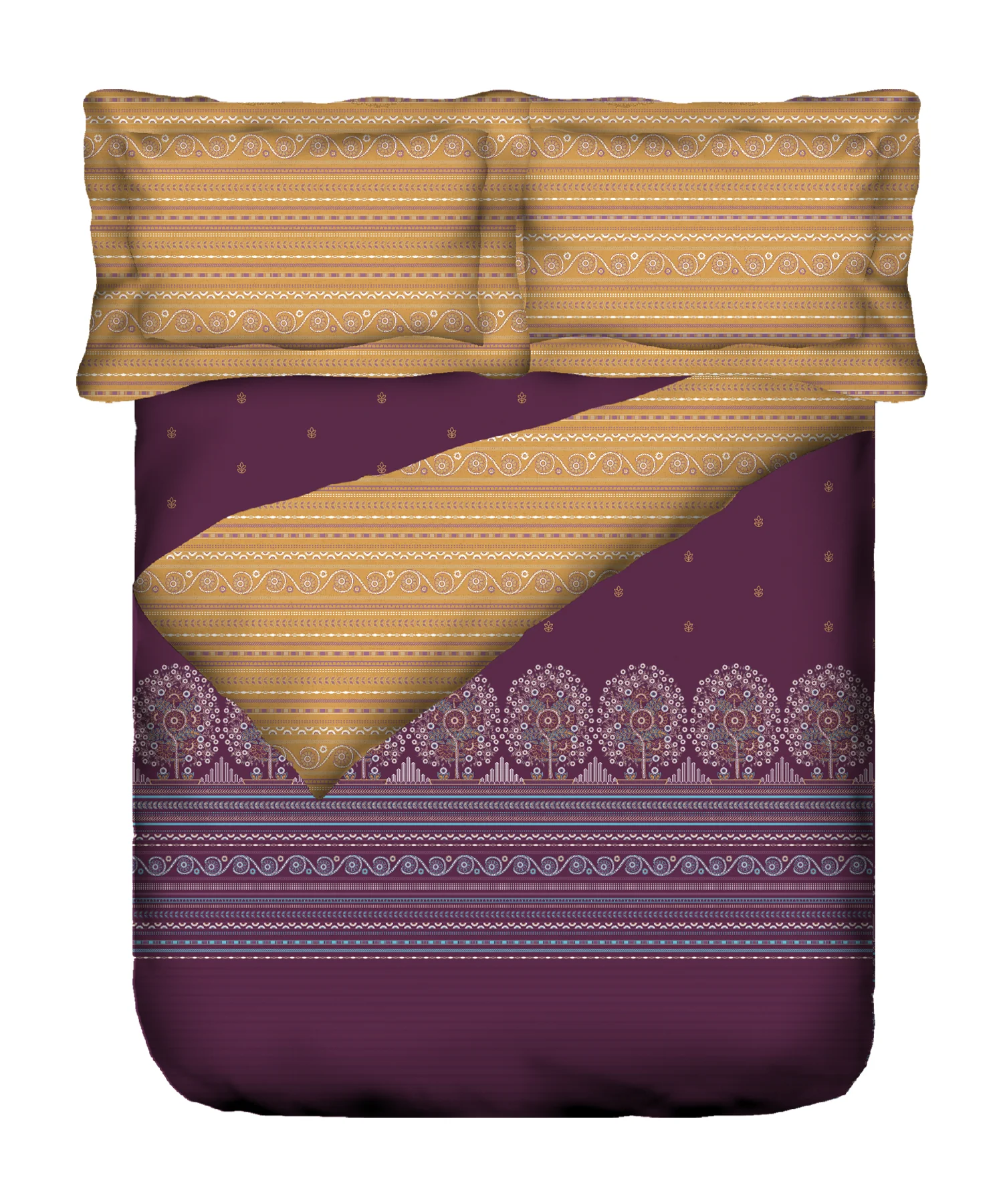 Sanskriti Bedding Set, Rogan Art Plum| 180 TC, 180 Cotton| 4 Pc Set - Image 5