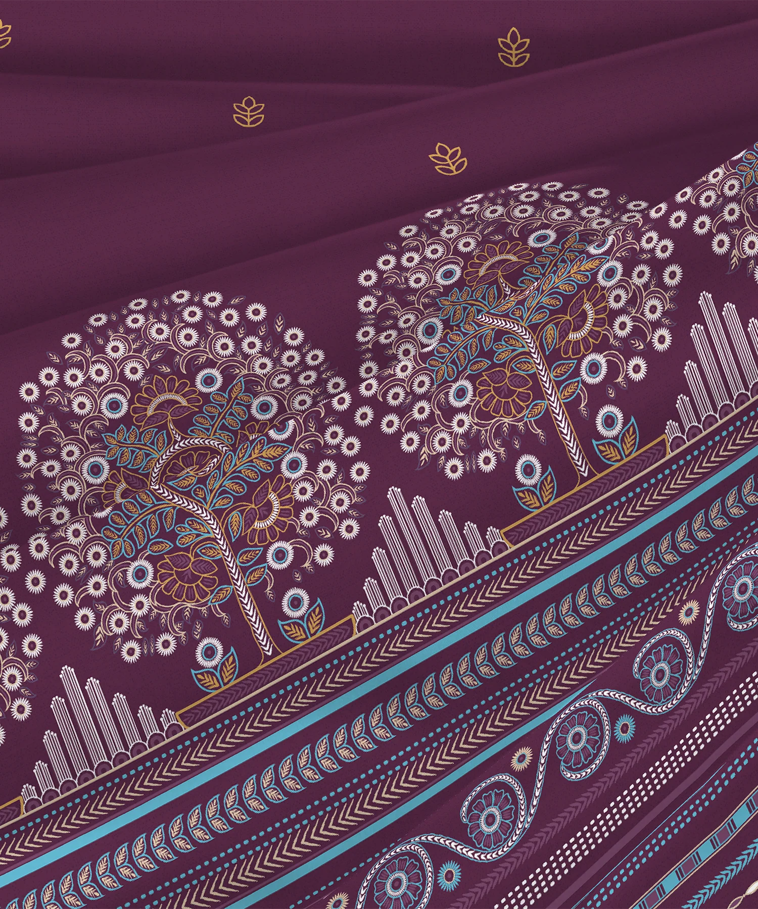 Sanskriti Bedding Set, Rogan Art Plum| 180 TC, 180 Cotton| 4 Pc Set - Image 6