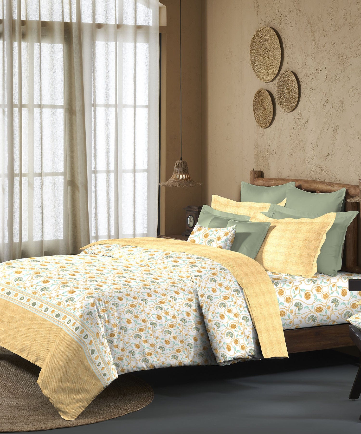 Sanskriti King Bedsheet Set, Block Print Mastard| 144TC Cotton|2 Pillow Covers - Image 4