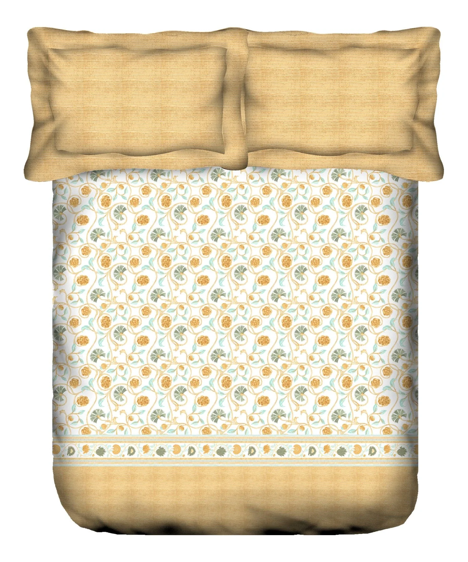 Sanskriti King Bedsheet Set, Block Print Mastard| 144TC Cotton|2 Pillow Covers - Image 7