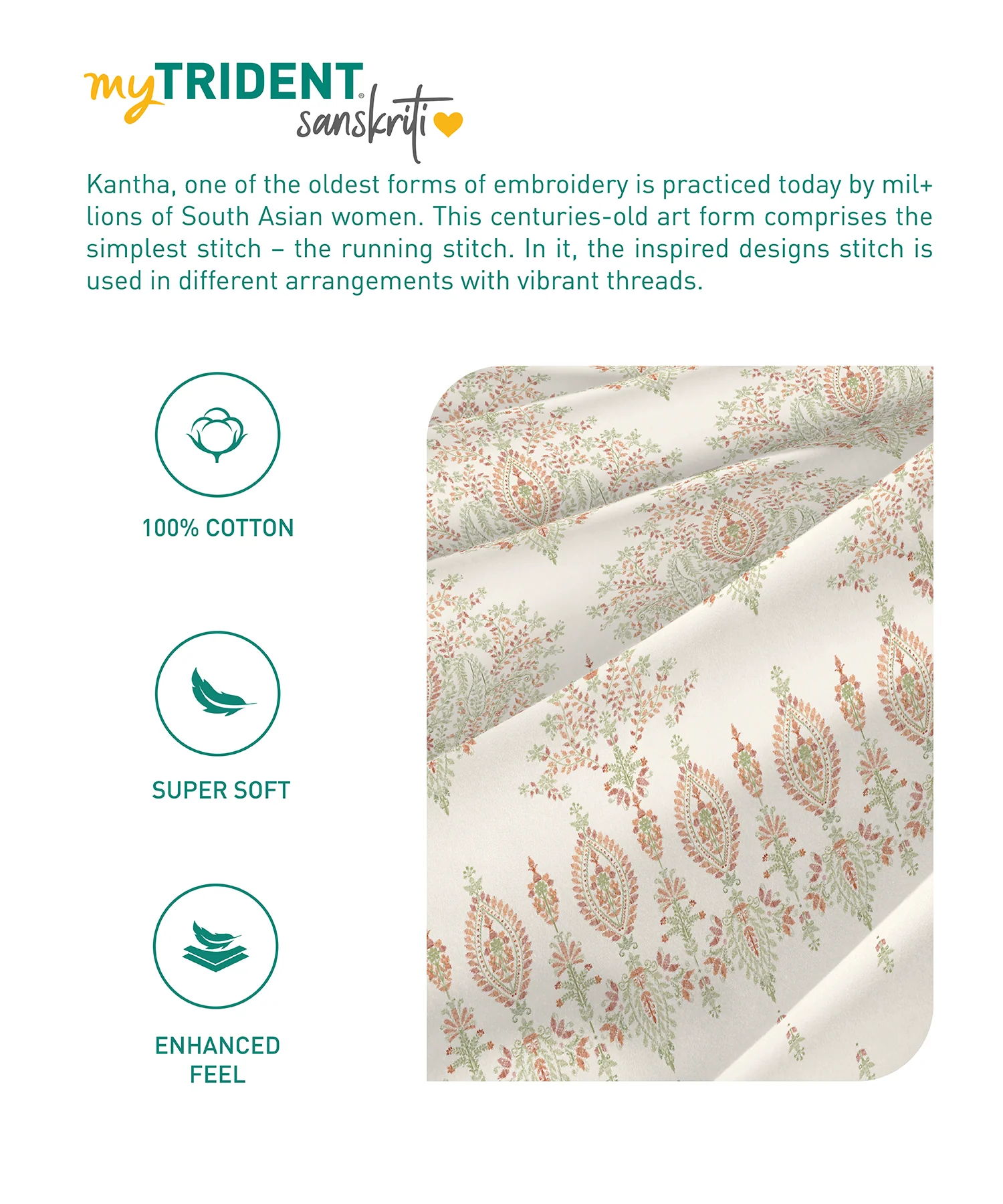 Sanskriti King Bedsheet Gift Set, Kantha Orange| 180 TC Cotton| 2 Pillow Covers - Image 8