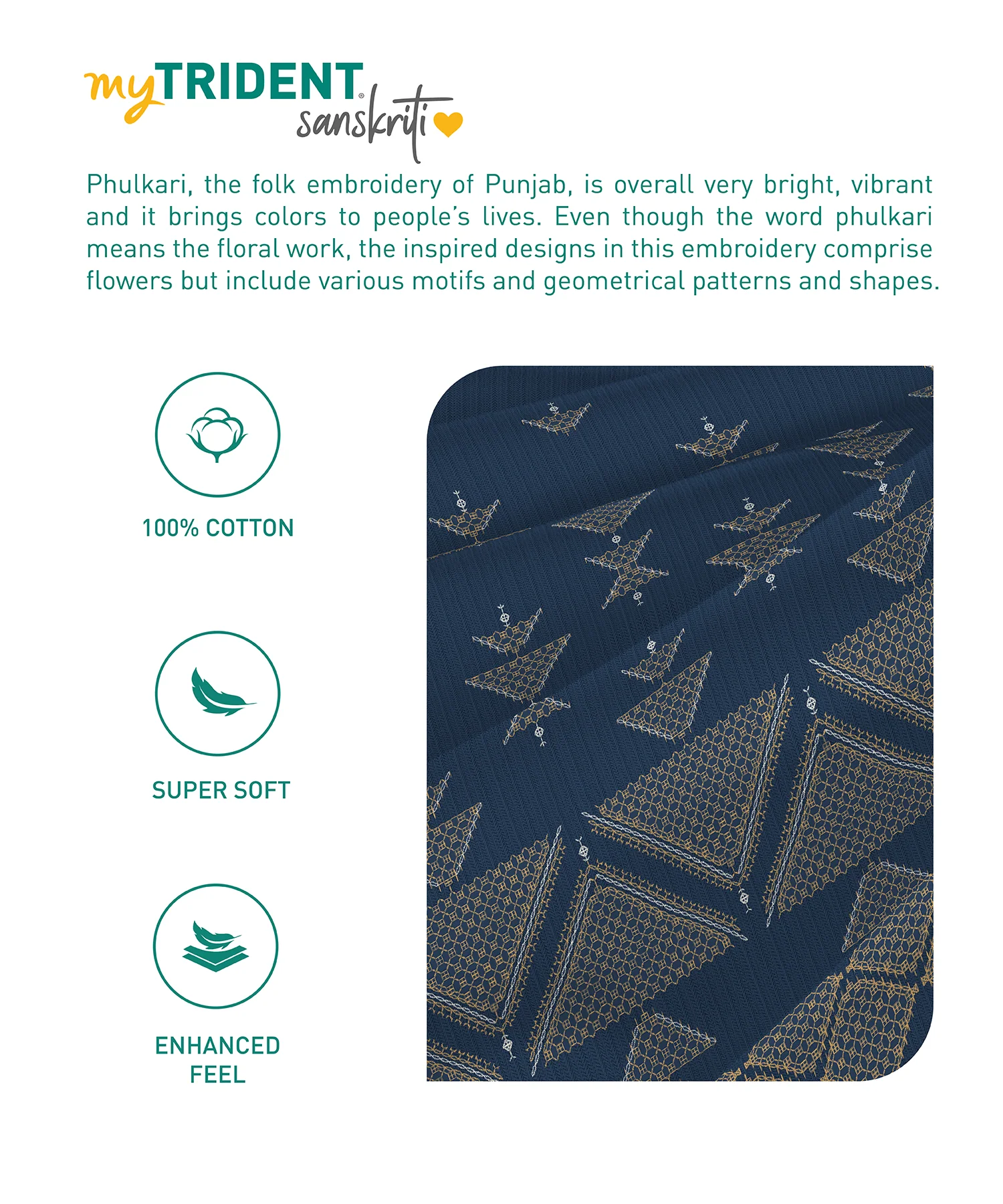 Sanskriti King Bedsheet Gift Set, Phulkari Blue| 180 TC Cotton| 2 Pillow Covers - Image 8