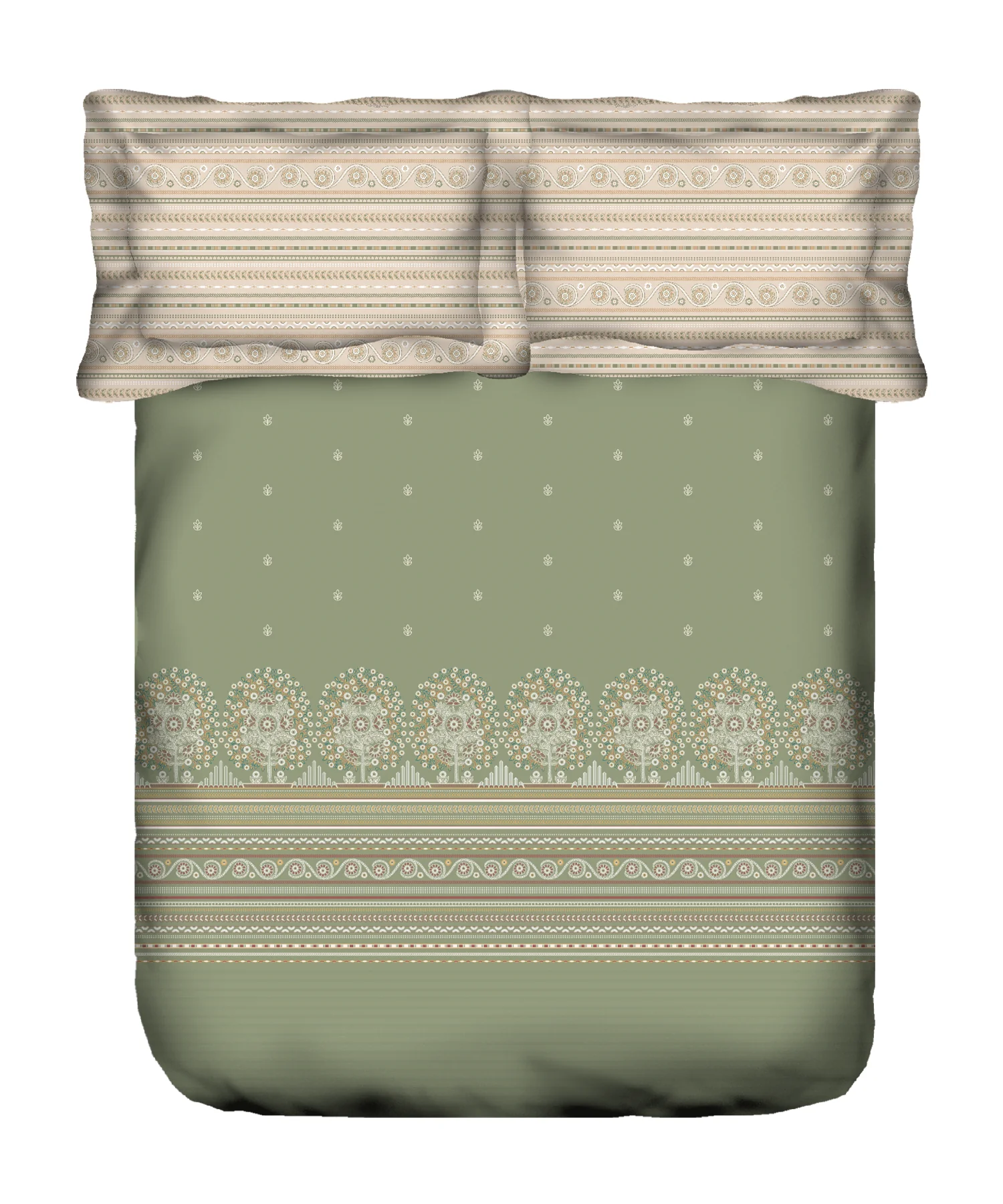 Sanskriti King Bedsheet Gift Set, Rogan Art Olive | 180 TC Cotton| 2 Pillow Covers - Image 6